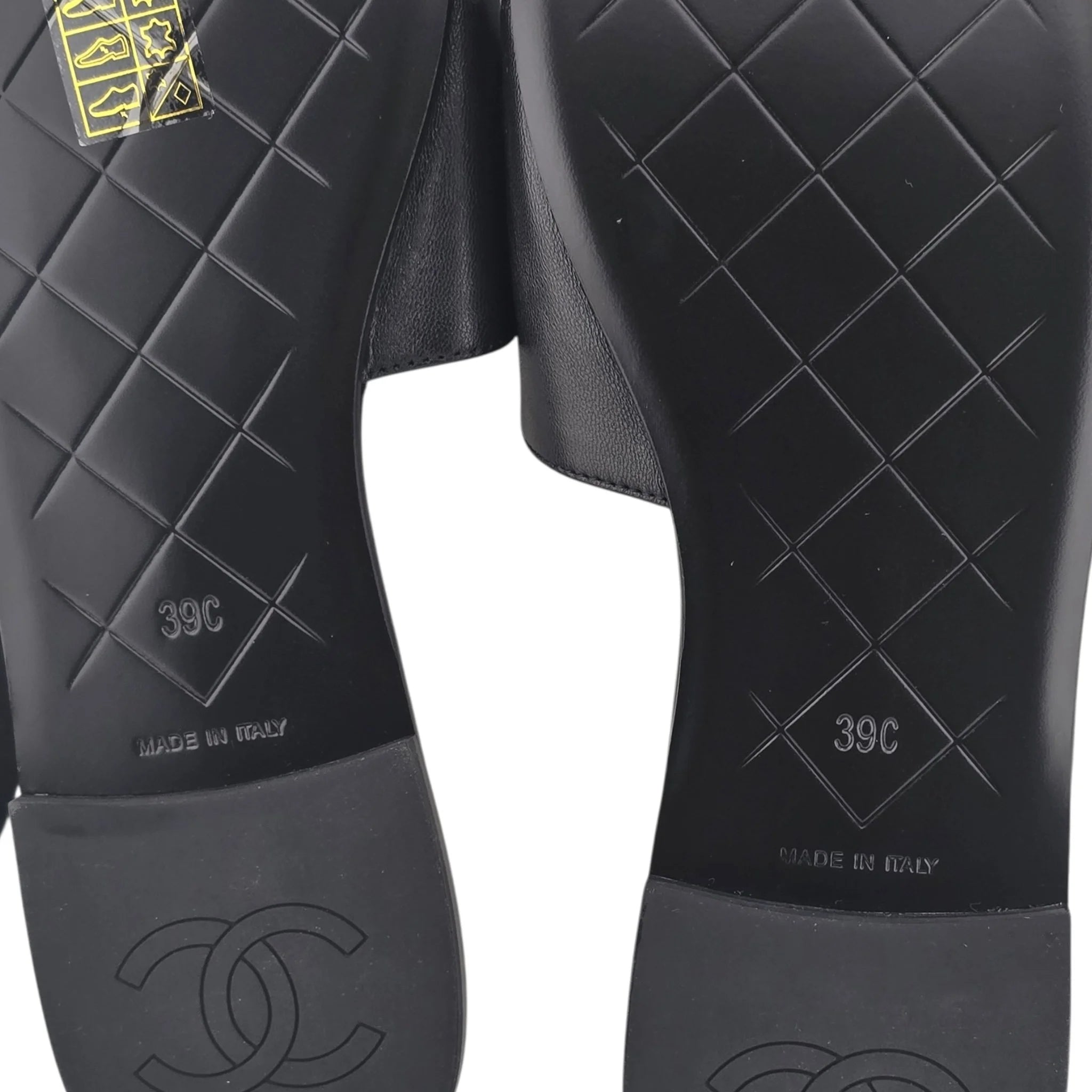 Chanel CC  Lambskin Quilted Turnlock Black Gold Sandals 39 CHANEL