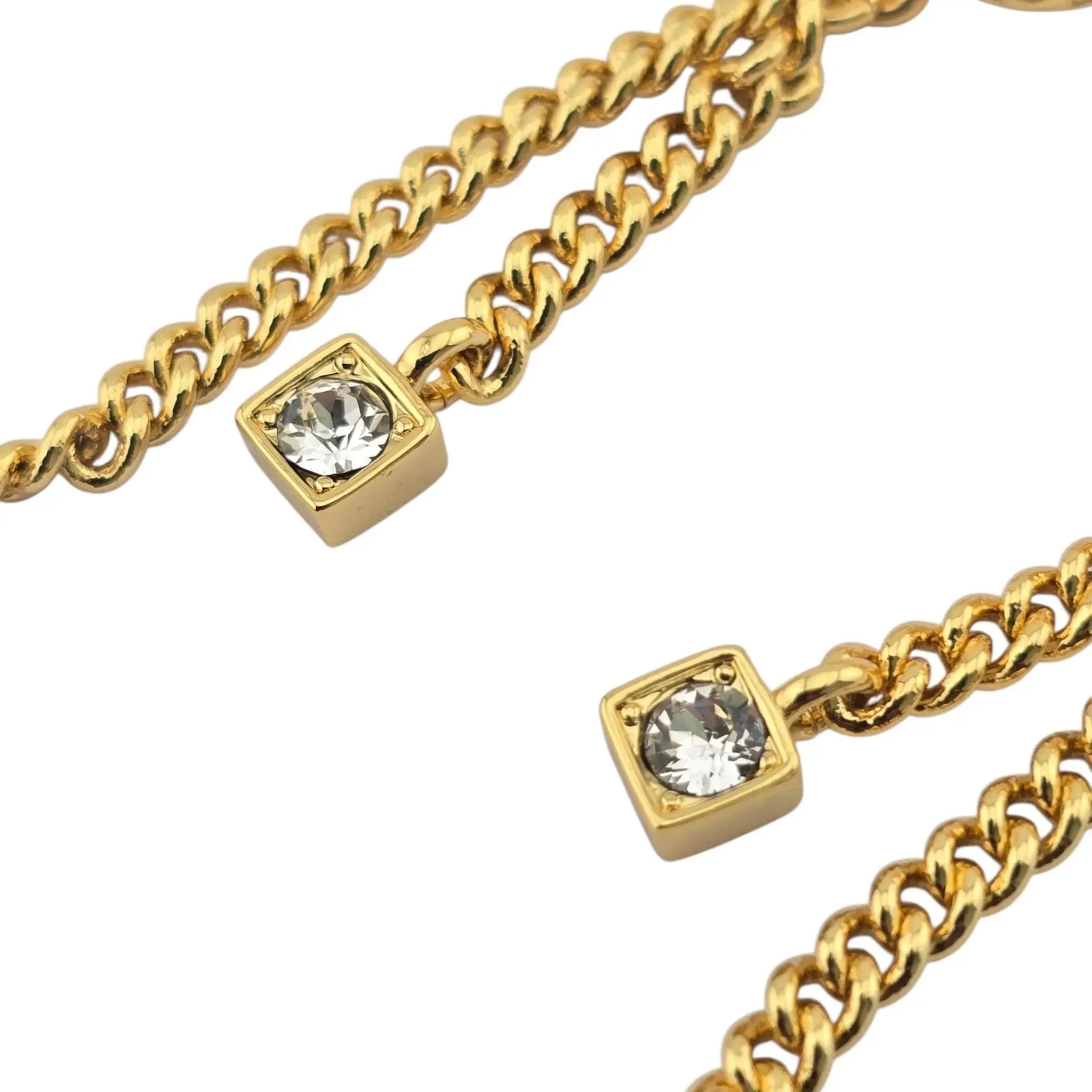 Chanel CC Crystal Pearl Quilted Chain Drop Earrings Gold CHANEL