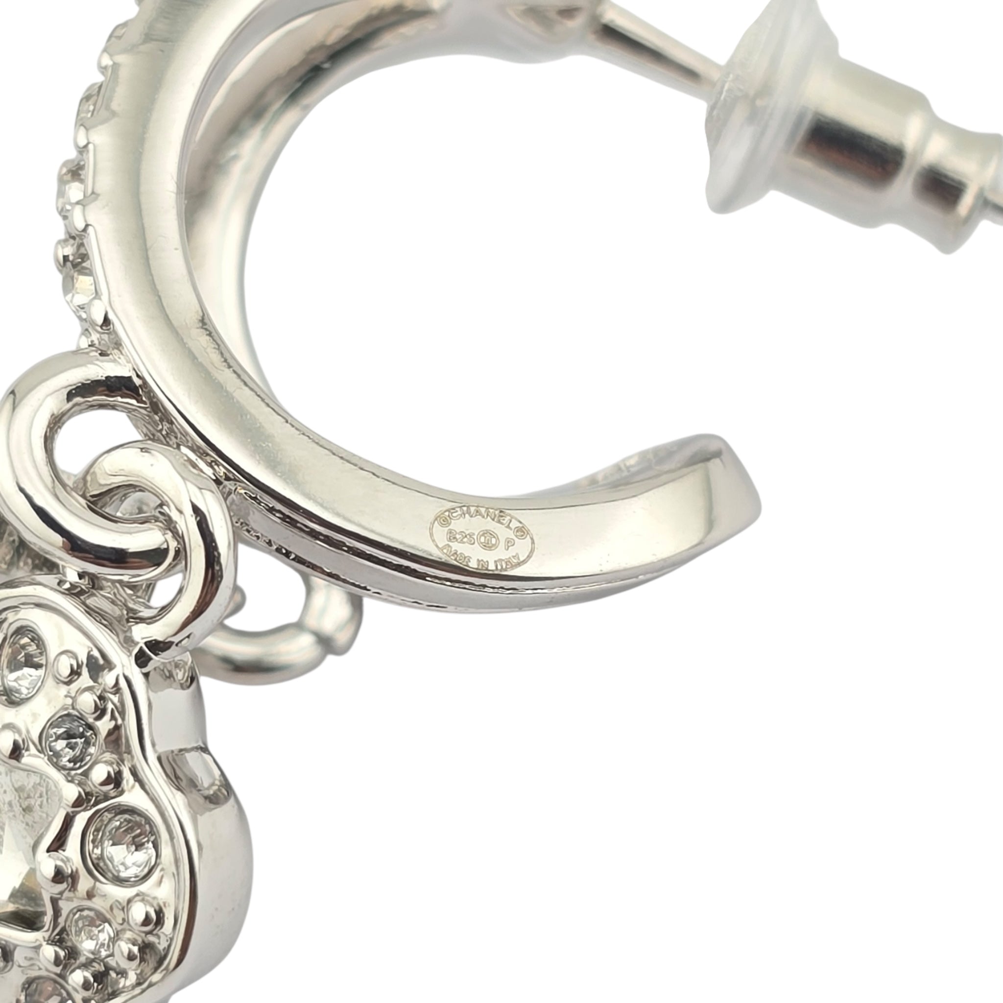Chanel CC Silver Crystal Hoop Pendant Earrings 2025 CHANEL
