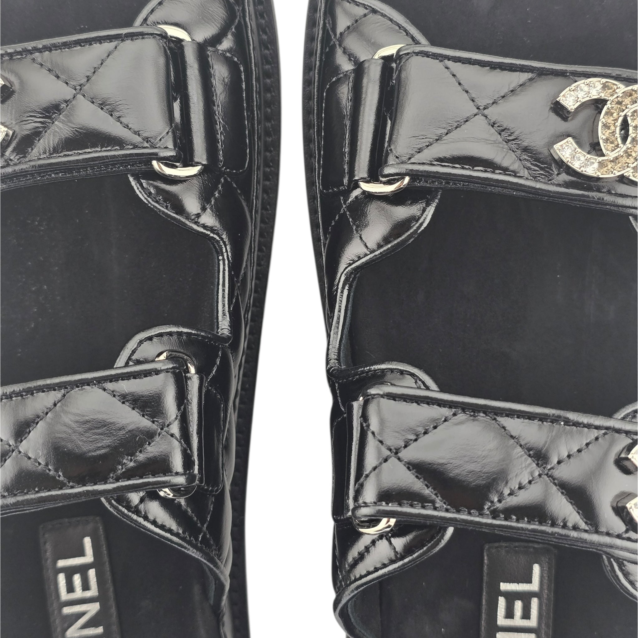 Chanel CC Dad Backless Black Quilt Sandals