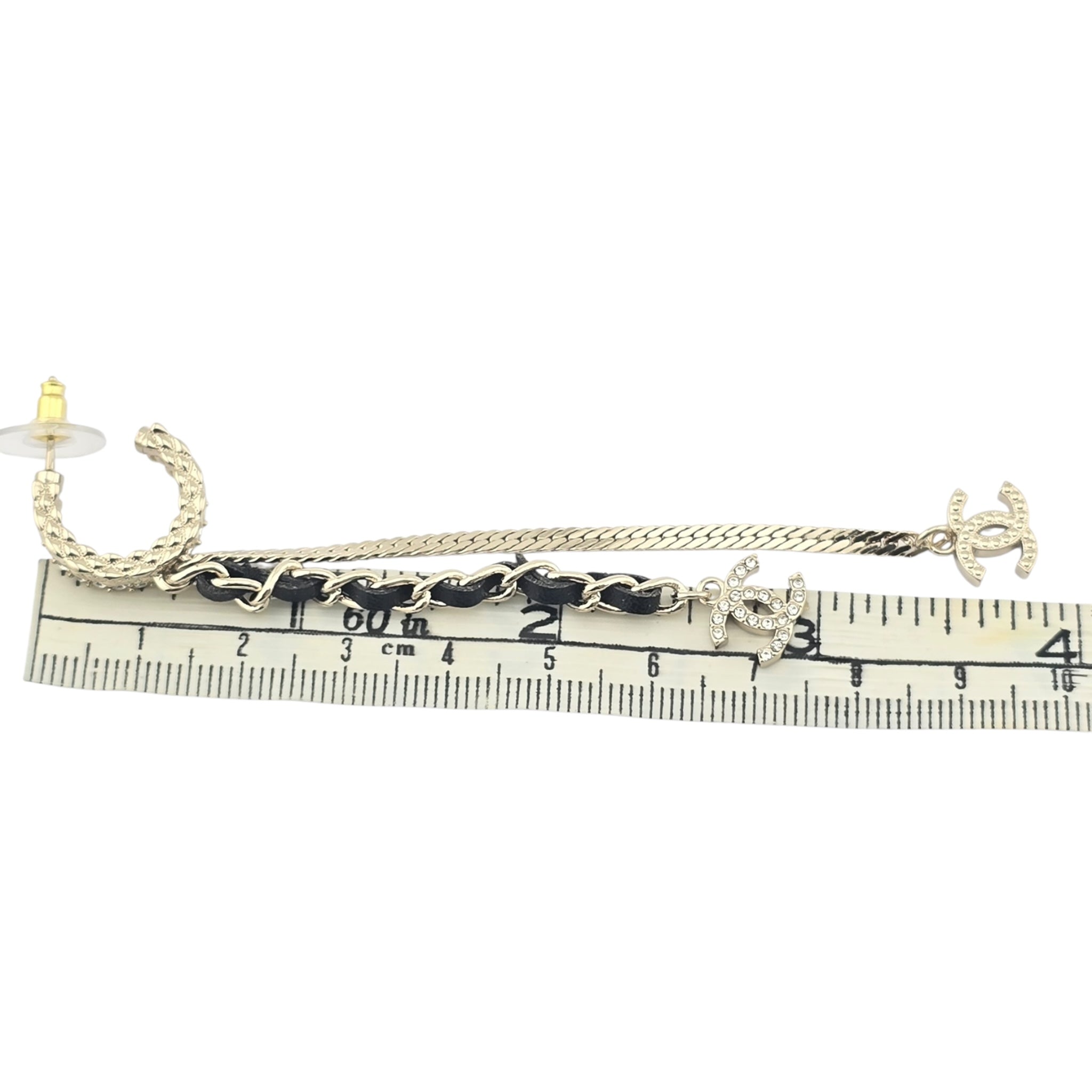 Chanel CC Leather Gold Crystal Earrings 2022