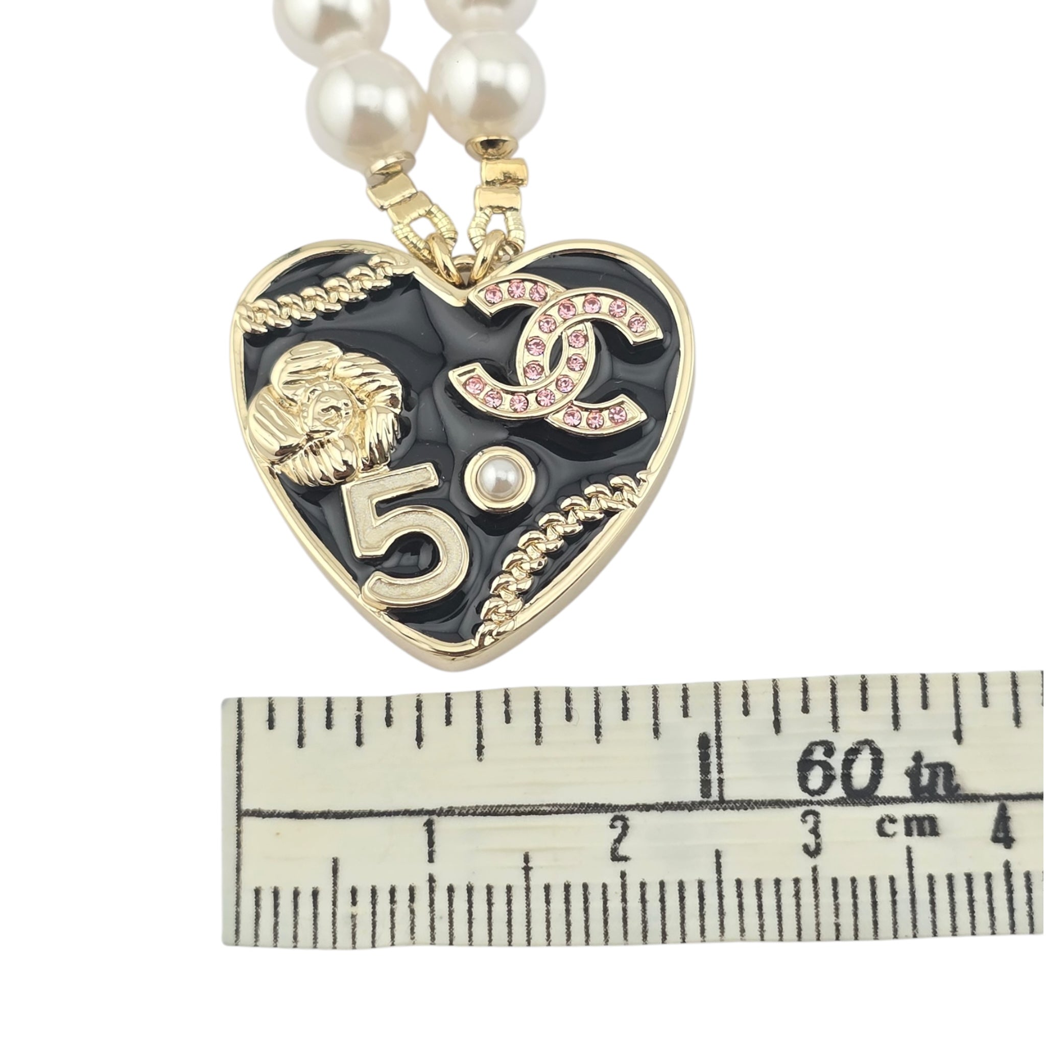 Chanel CC Black Enamel Heart Necklace 2024