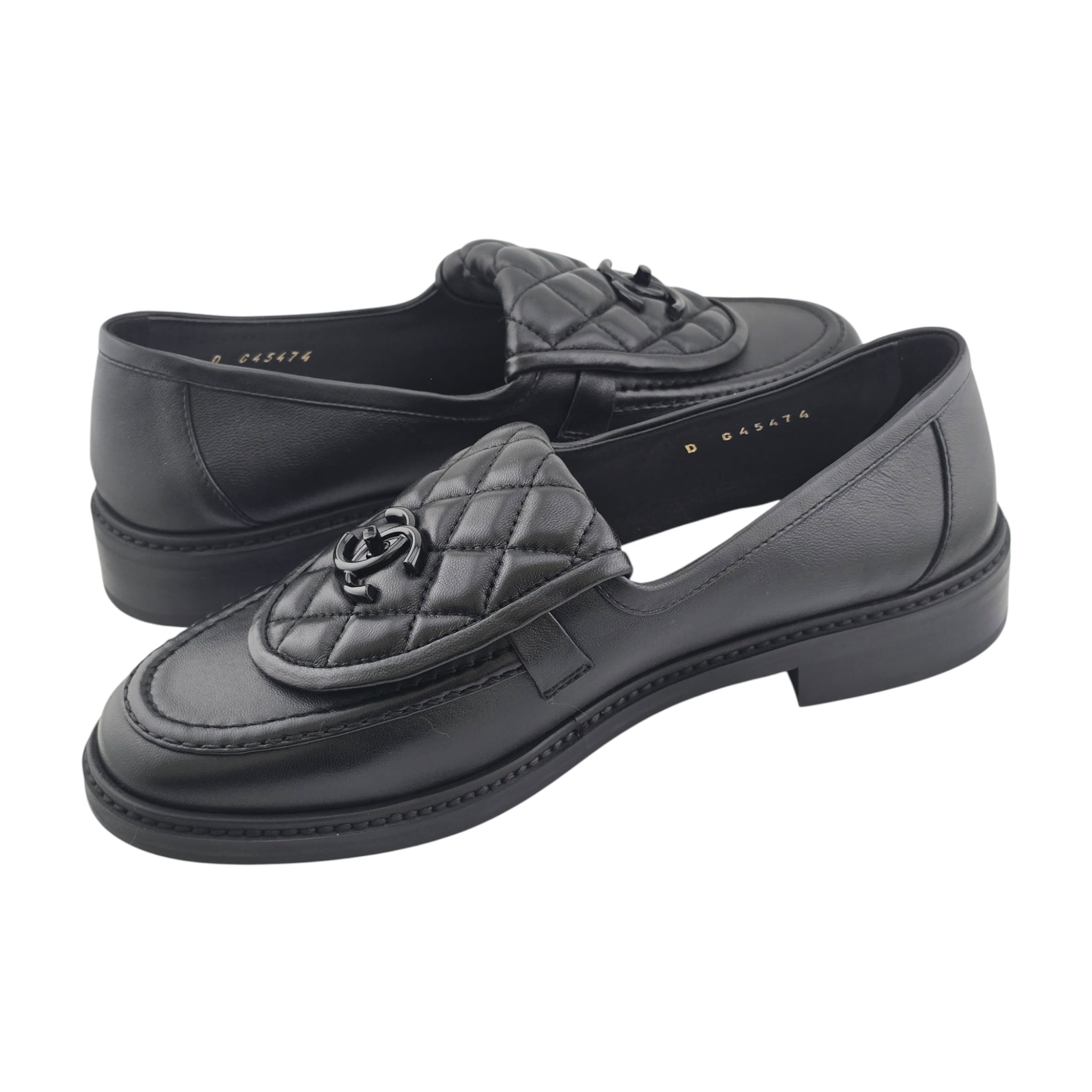 Chanel CC Lambskin Quilted Turnlock Loafers Black 39