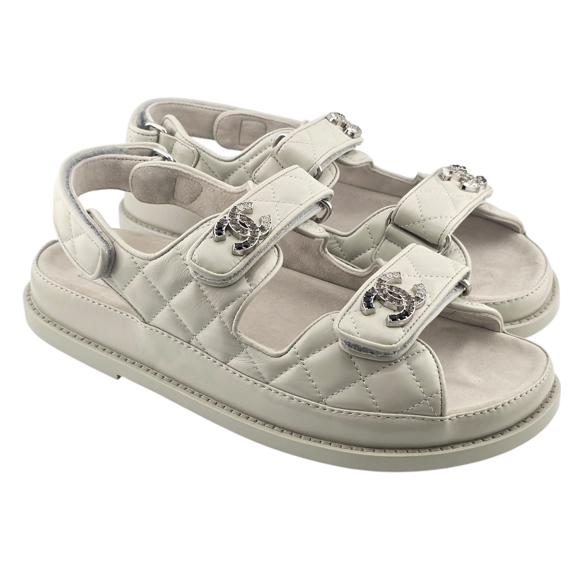 Chanel CC Cream White Lambskin Dad Sandals - 39