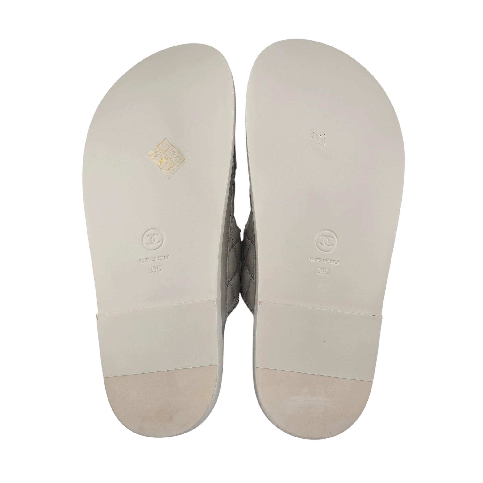 Chanel CC Dad Backless Cream White Quilt Sandals 39