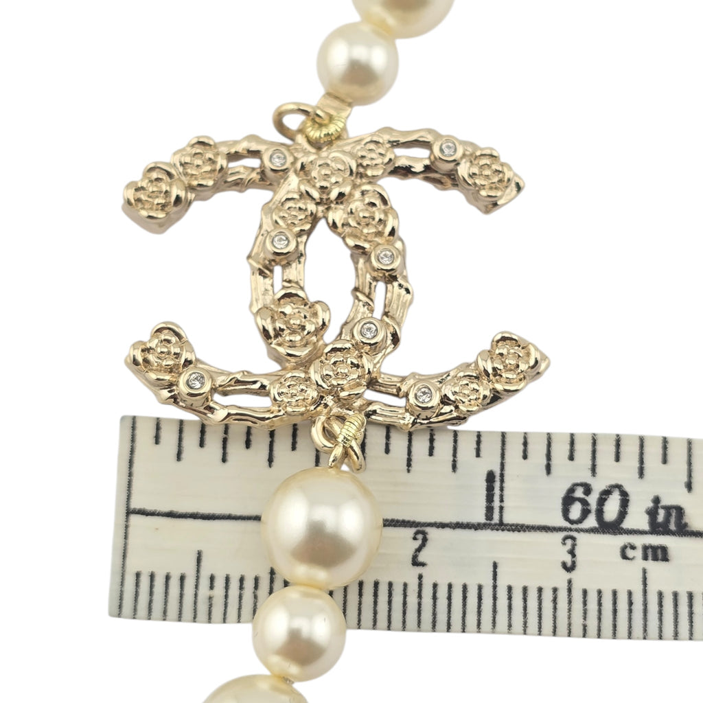 Chanel CC Faux Pearl Crystal Long Floral Necklace 2021 CHANEL