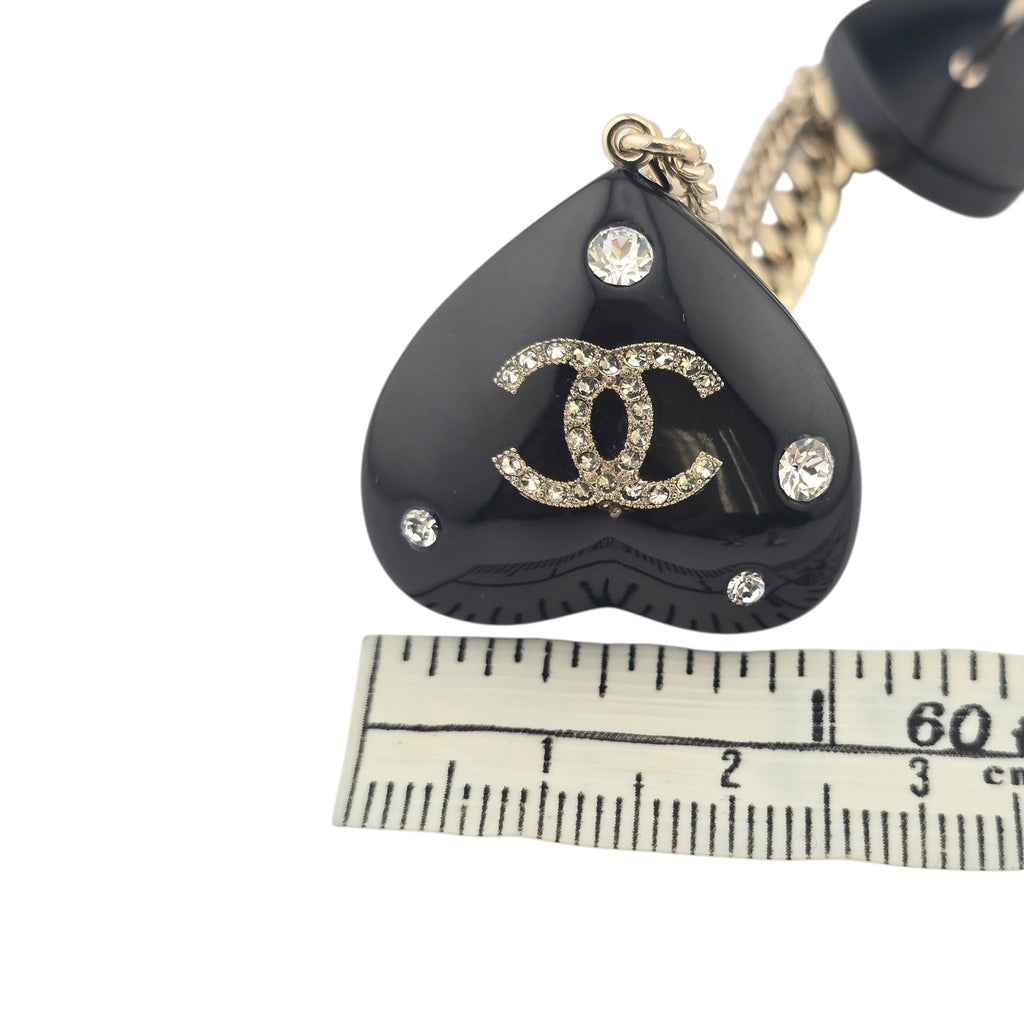 Chanel CC Black Resin Heart Chain Brooch CHANEL