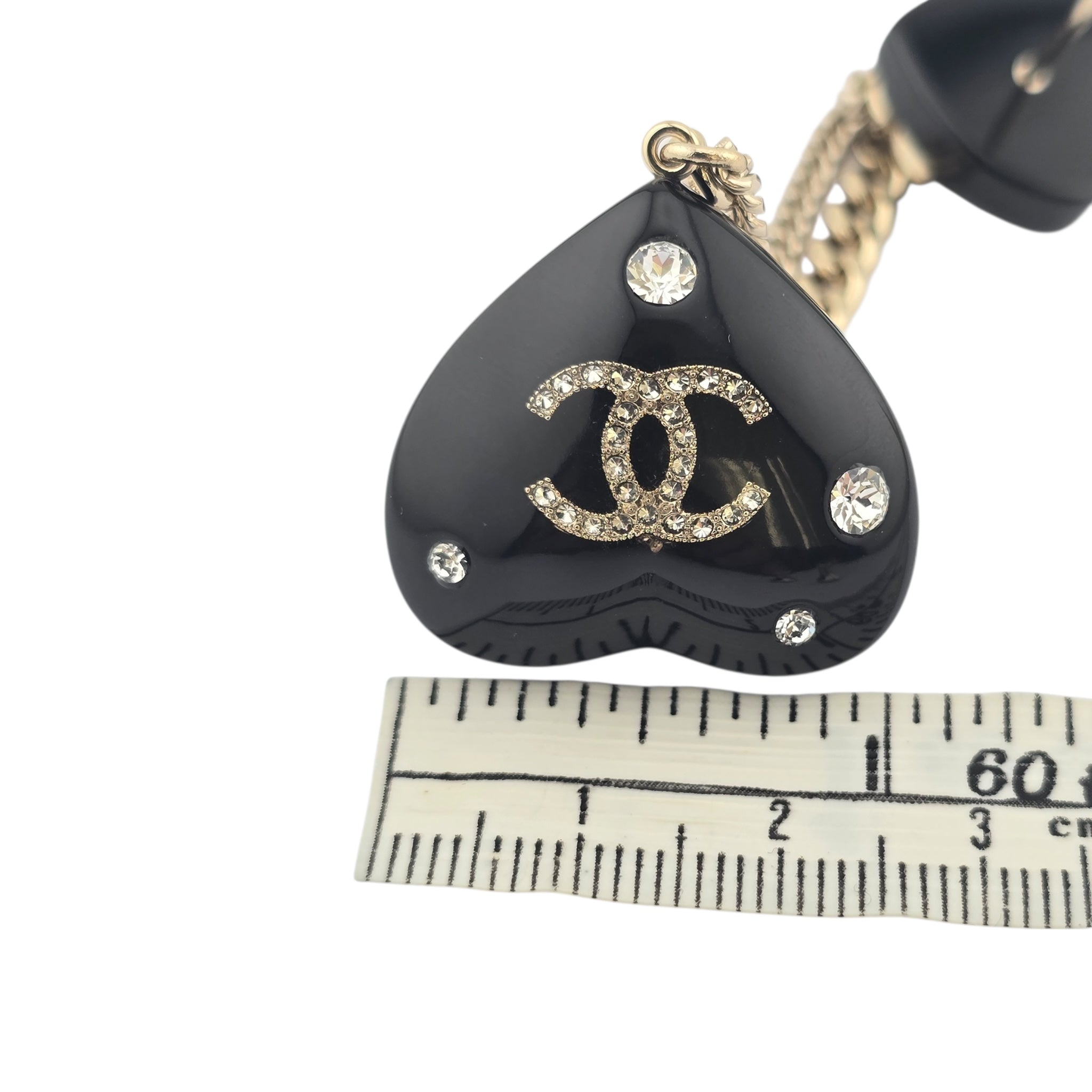 Chanel CC Black Resin Heart Chain Brooch CHANEL