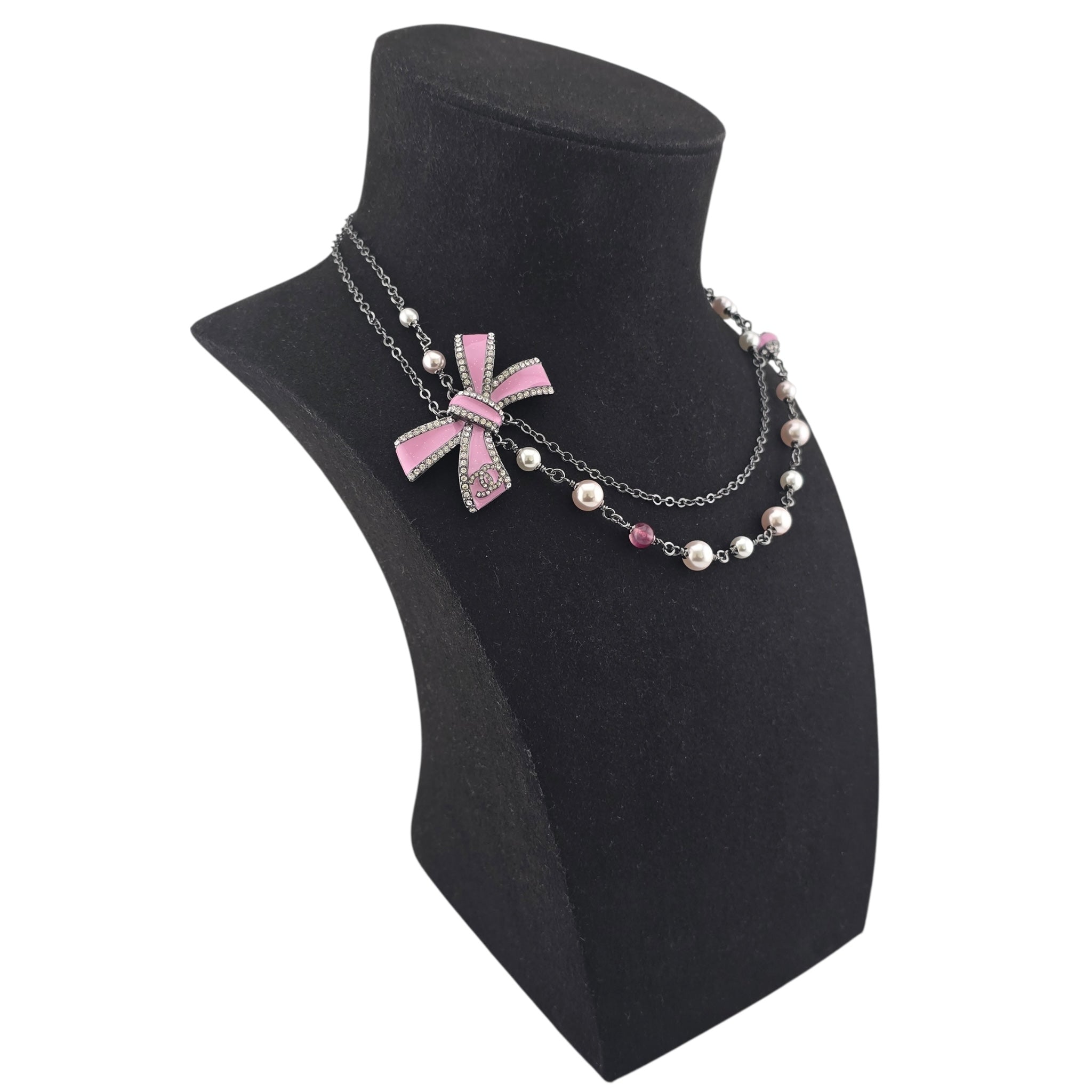 Chanel CC Ruthenium Pink Bow Necklace 2025 CHANEL