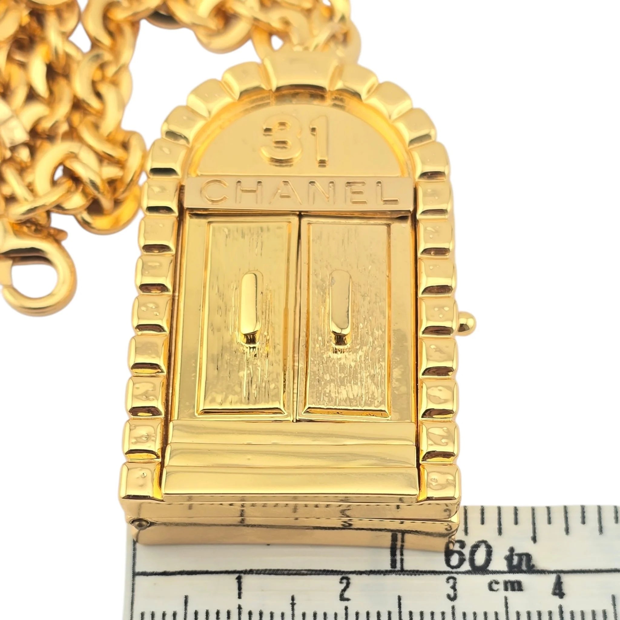 Chanel CC Metal 31 Rue Cambon Door Long Necklace Gold B22 CHANEL