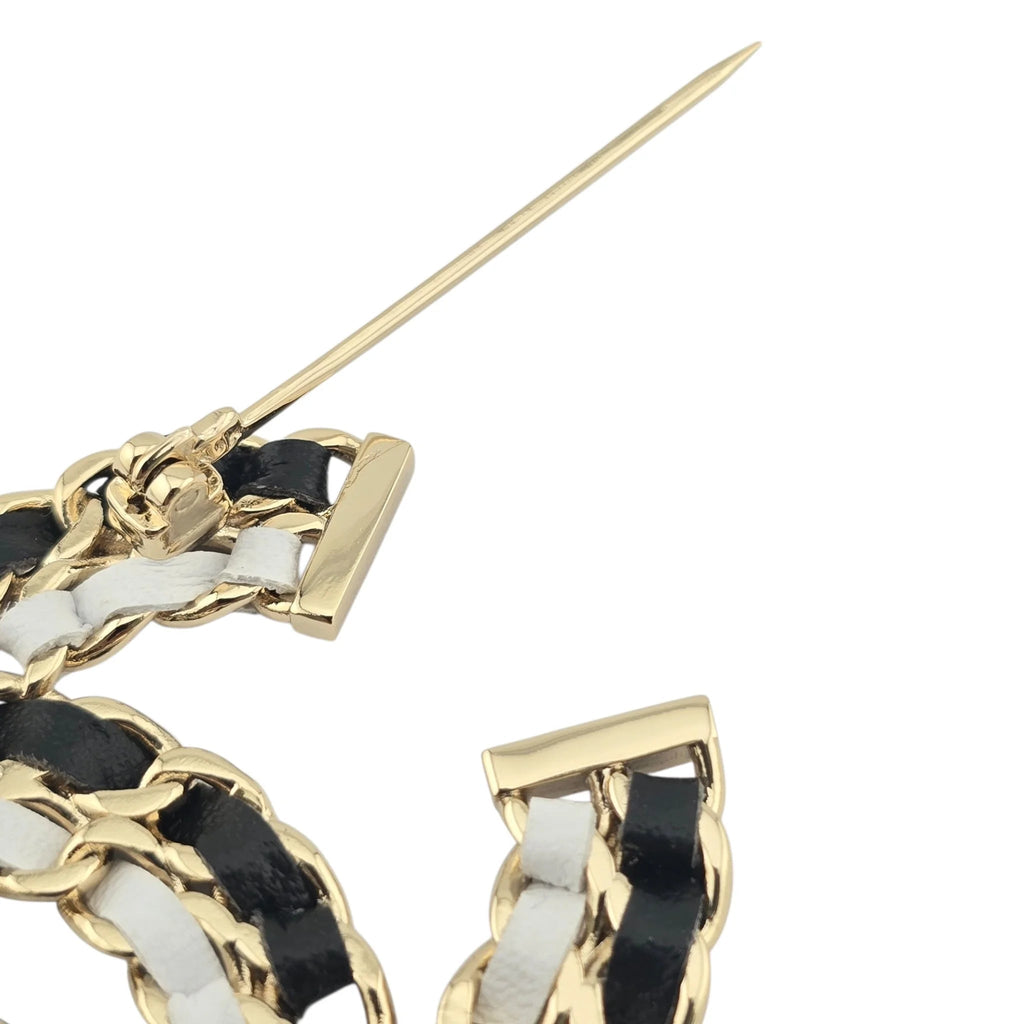 Chanel CC Lambskin Chain Brooch Black White Gold 2022 CHANEL