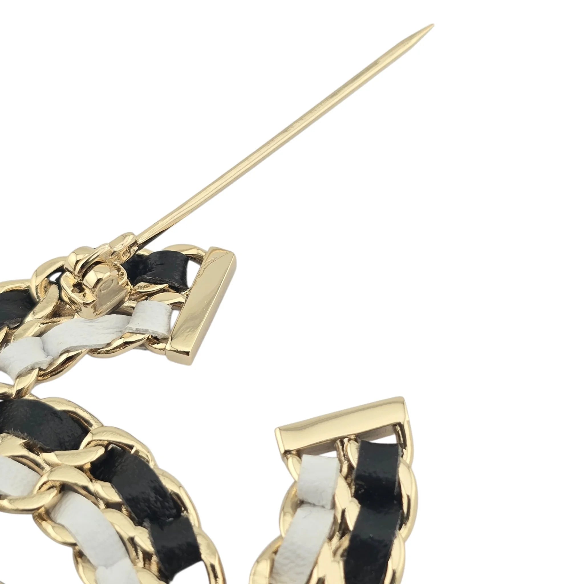 Chanel CC Lambskin Chain Brooch Black White Gold 2022 CHANEL