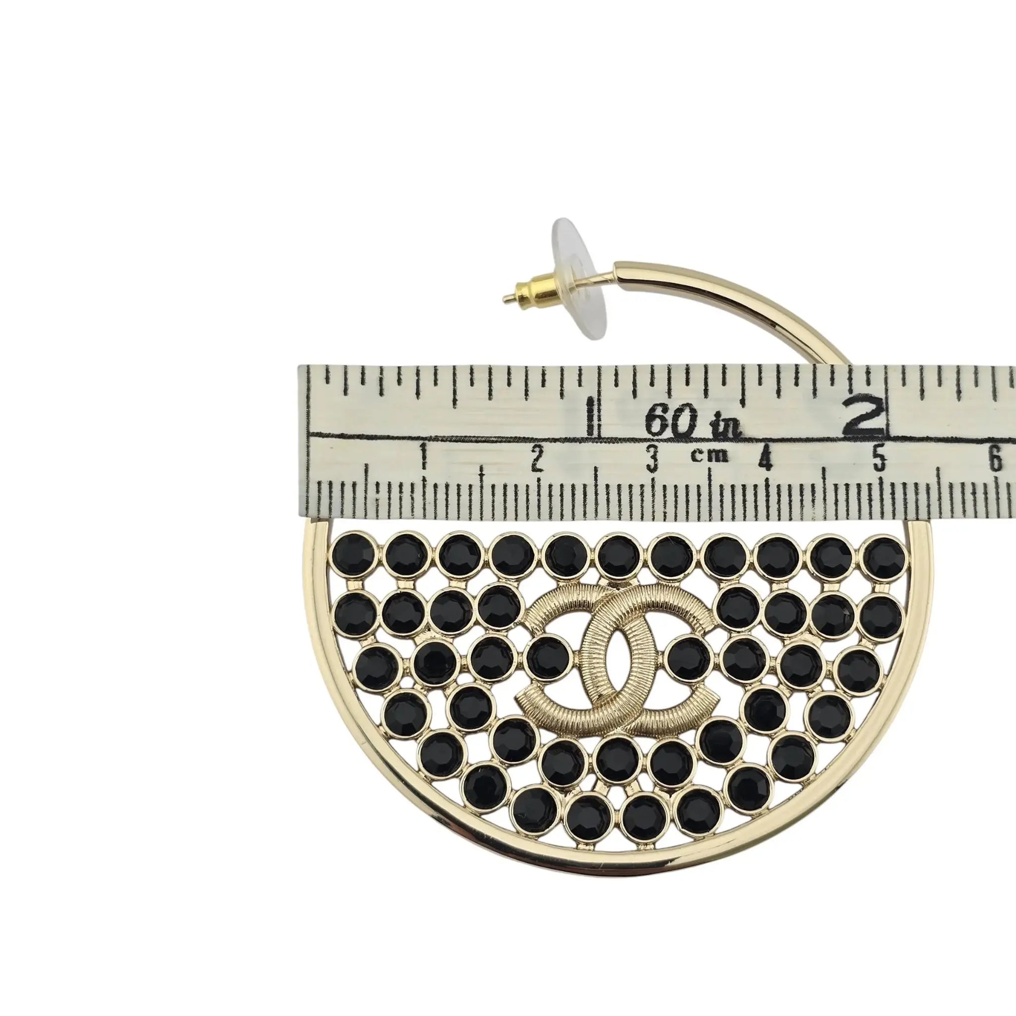 Chanel CC Black Crystal Gold Hoop Earrings SS23 CHANEL