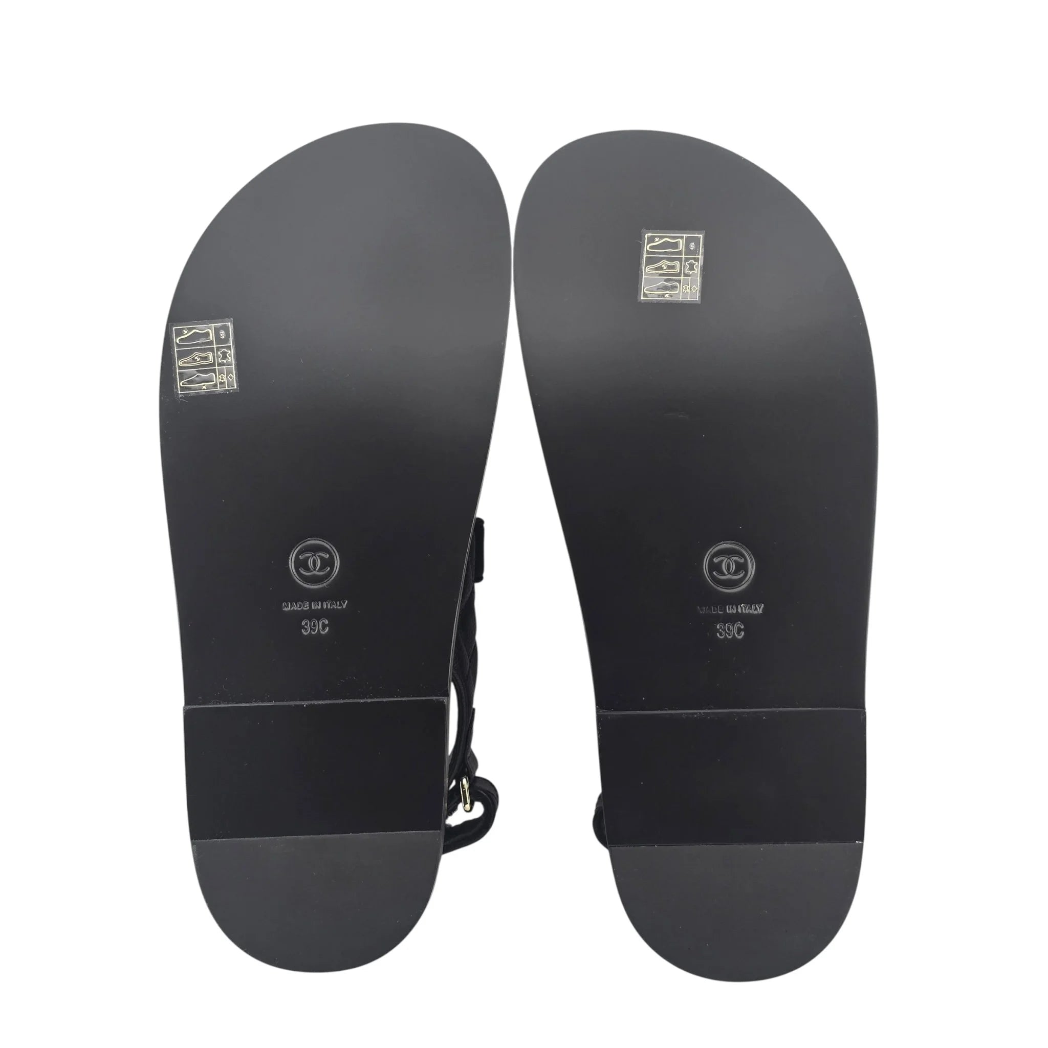 Chanel CC Quilted Caviar Leather Black Dad Sandals CHANEL