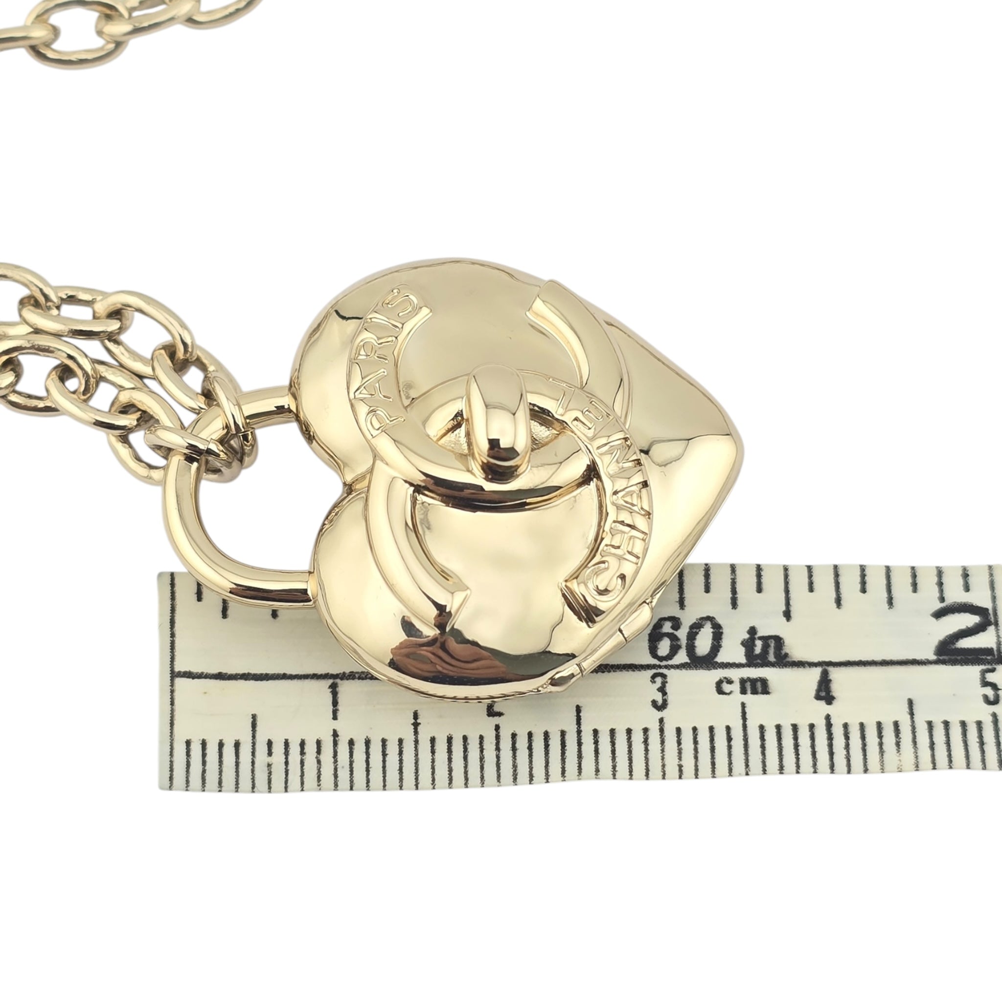 Chanel CC Metal Turnlock Heart Locket Necklace Gold CHANEL