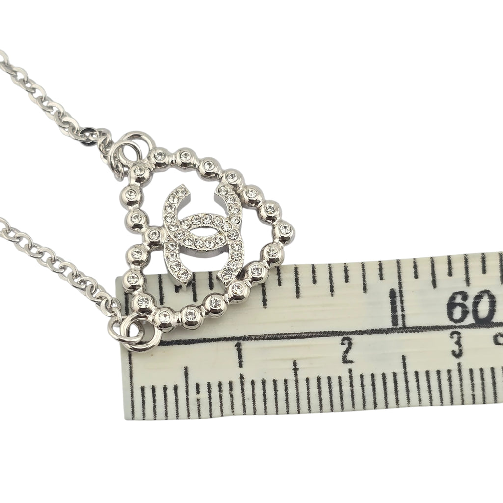 Chanel CC Crystal Heart Silver Necklace