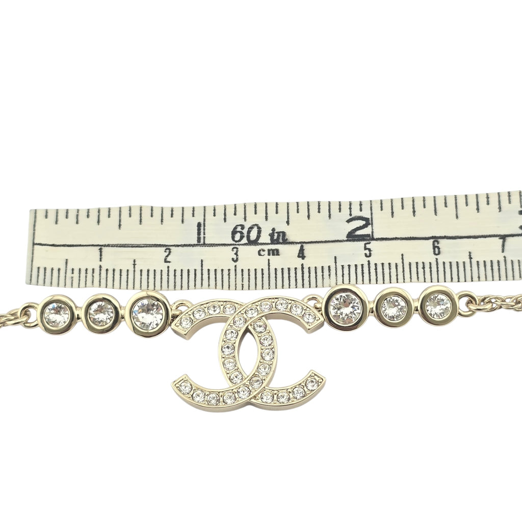 Chanel CC Metal Crystal Link Pendant Necklace Gold 2025 CHANEL