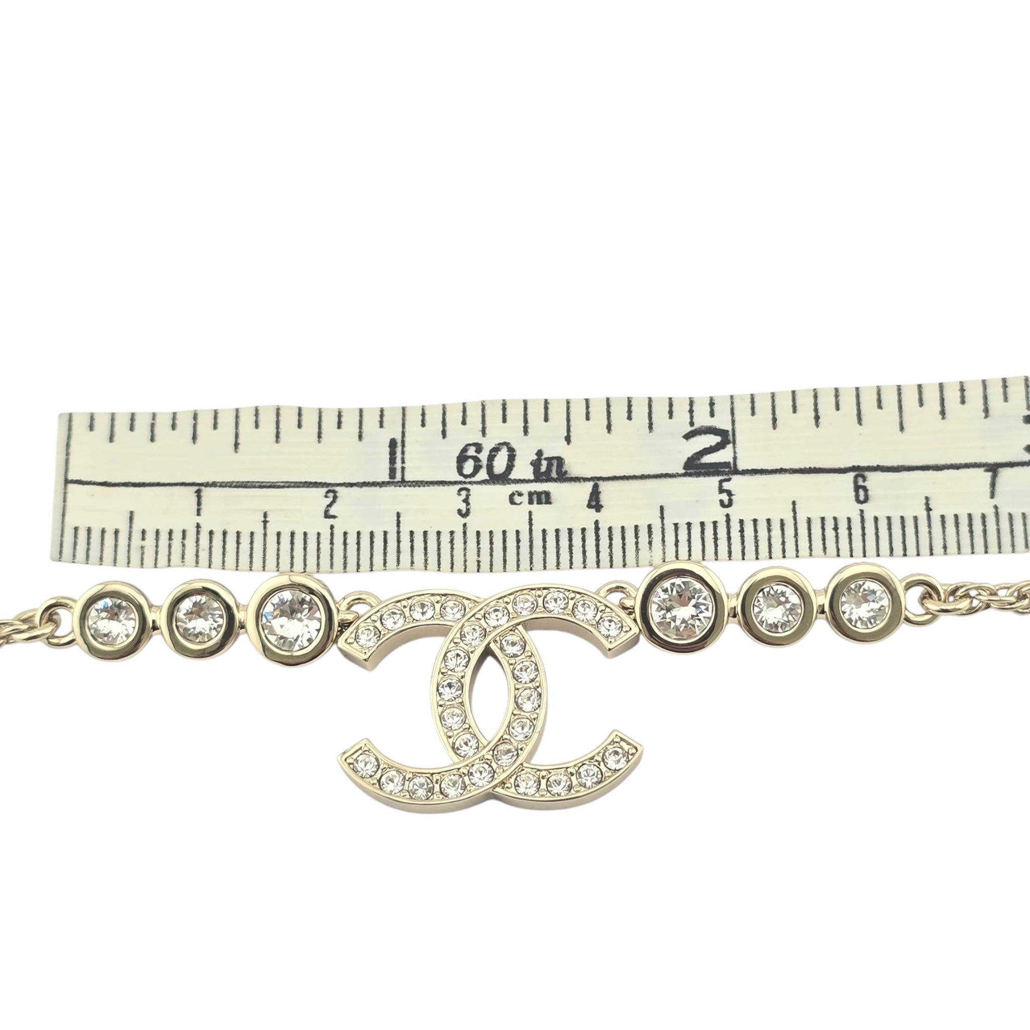Chanel CC Metal Crystal Link Pendant Necklace Gold 2025 CHANEL