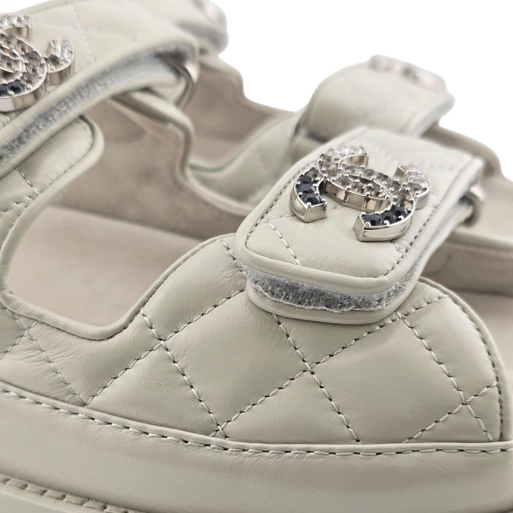 Chanel CC Cream White Lambskin Dad Sandals - 39
