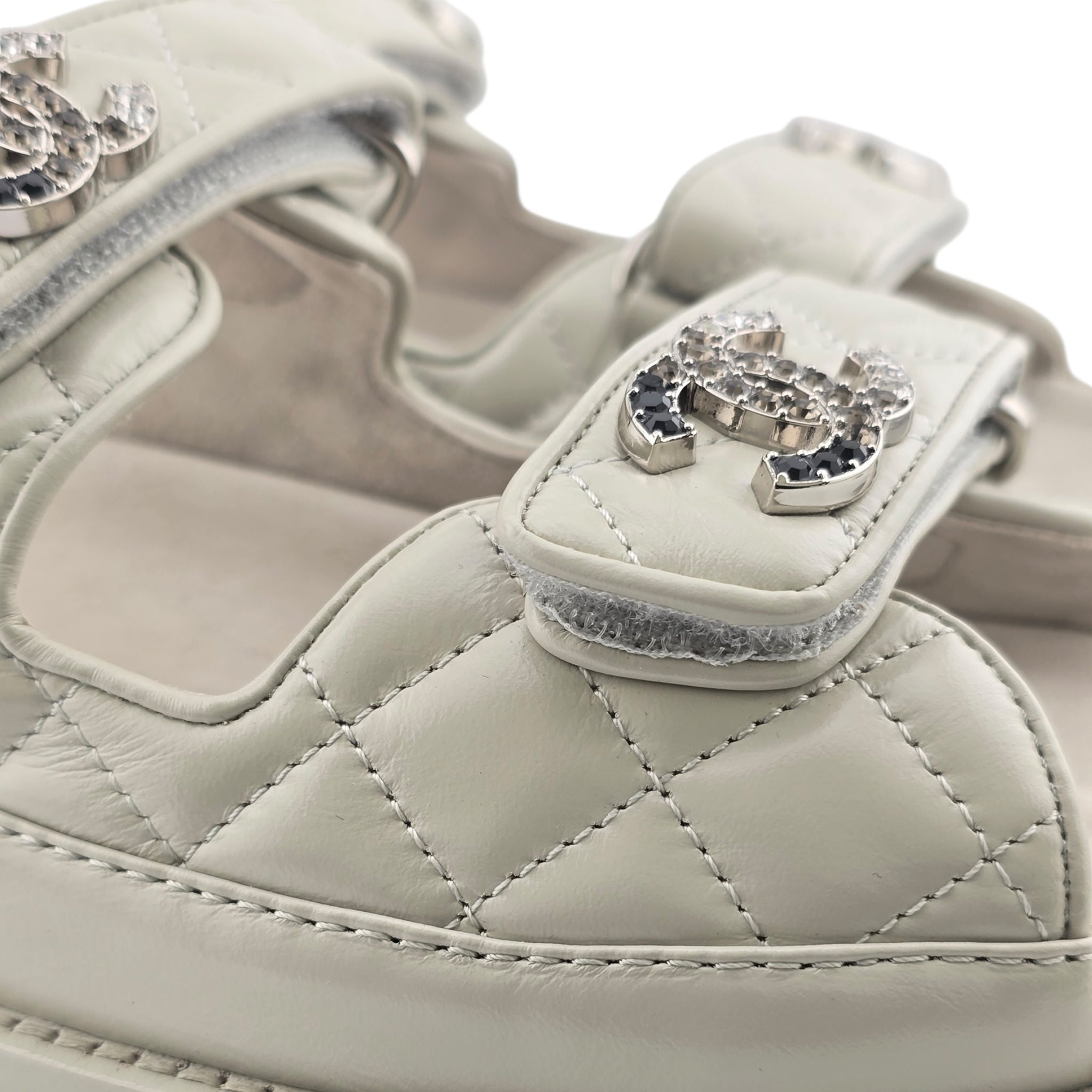 Chanel CC Cream White Lambskin Dad Sandals - 39