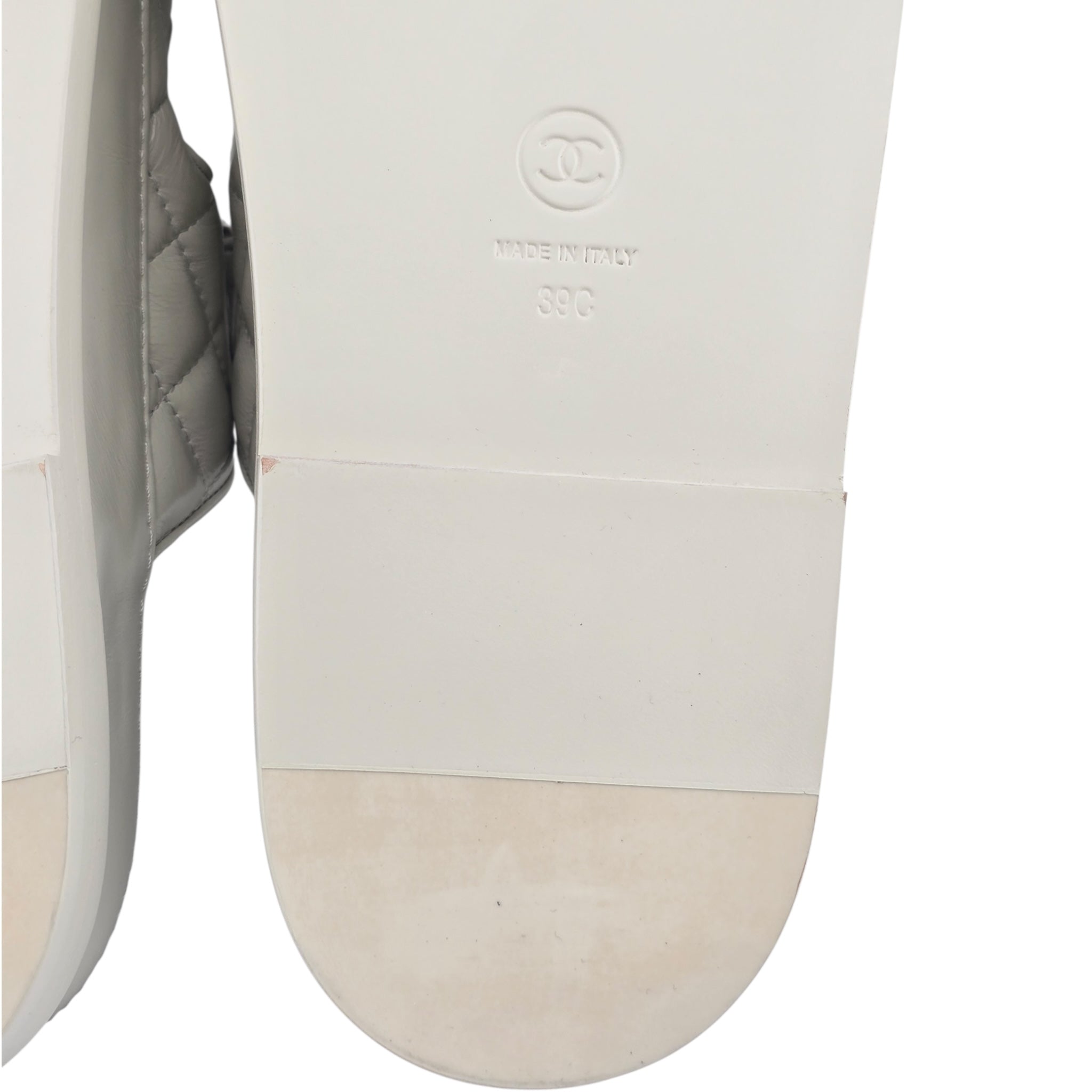 Chanel CC Dad Backless Cream White Quilt Sandals 39