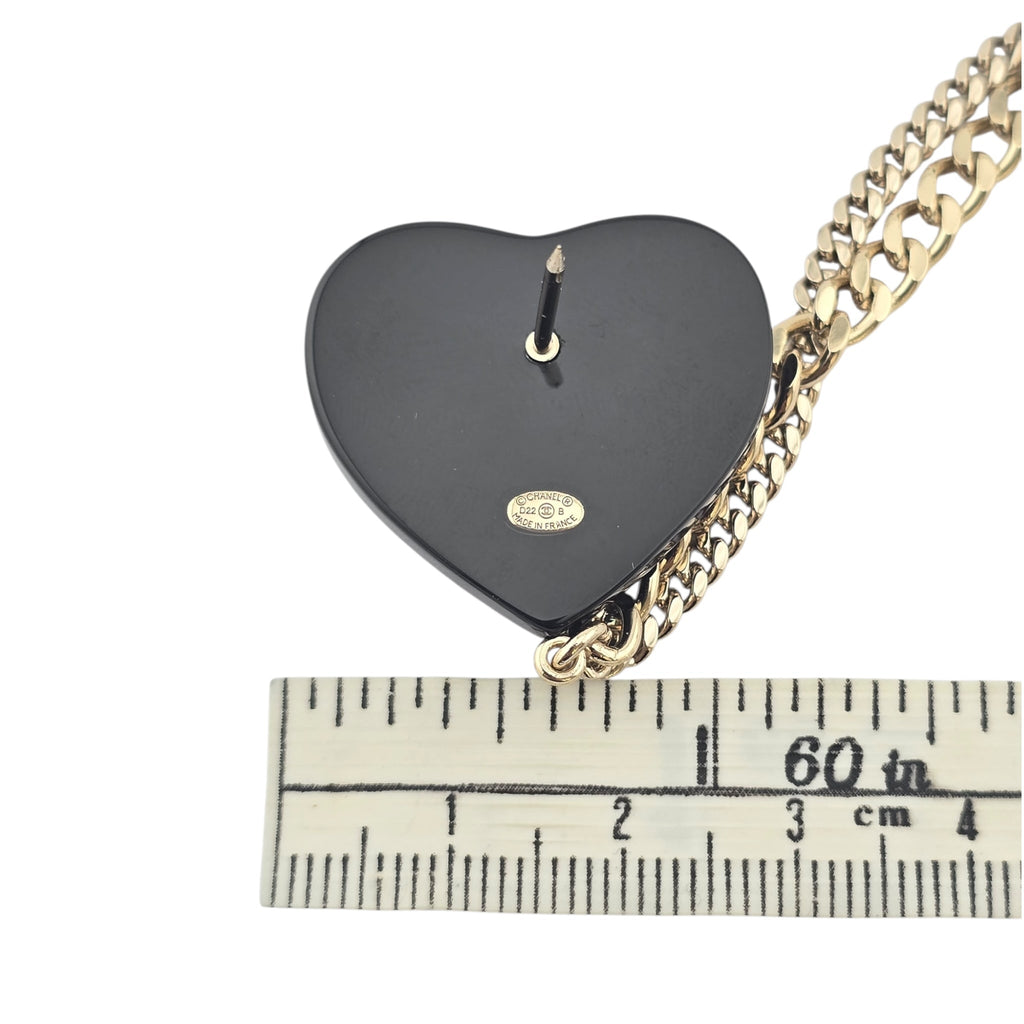 Chanel CC Black Resin Heart Chain Brooch CHANEL