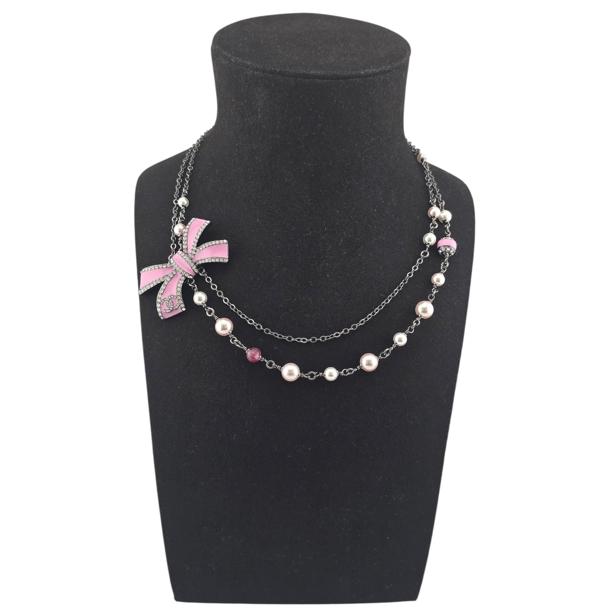 Chanel CC Ruthenium Pink Bow Necklace 2025 CHANEL