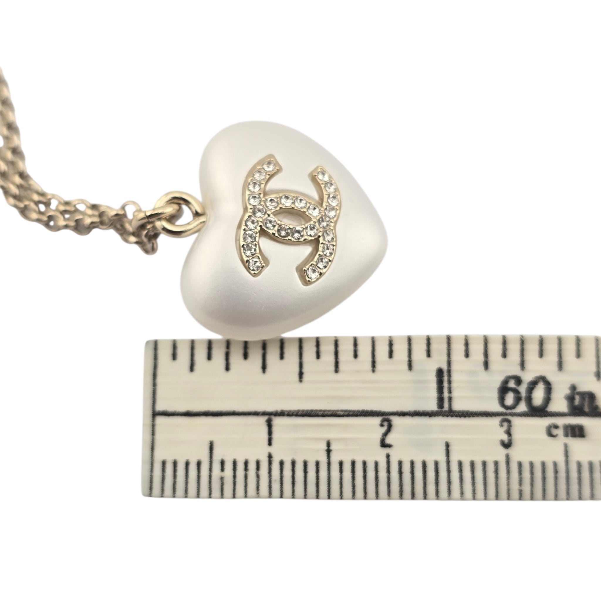 Chanel CC Pearl Crystal Heart Gold Necklace A21