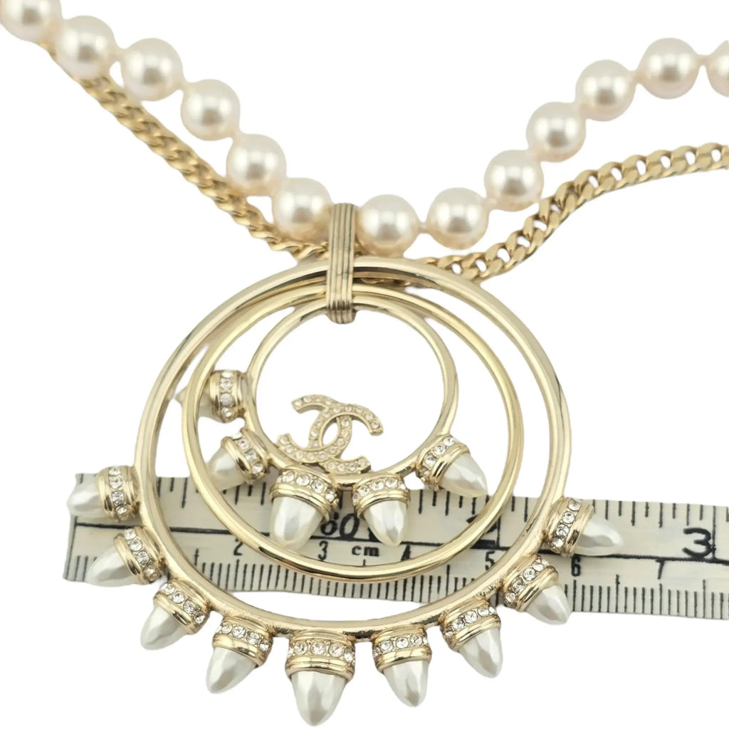 Chanel CC Large Pendant Long Faux Pearl Layered Necklace 2021 CHANEL