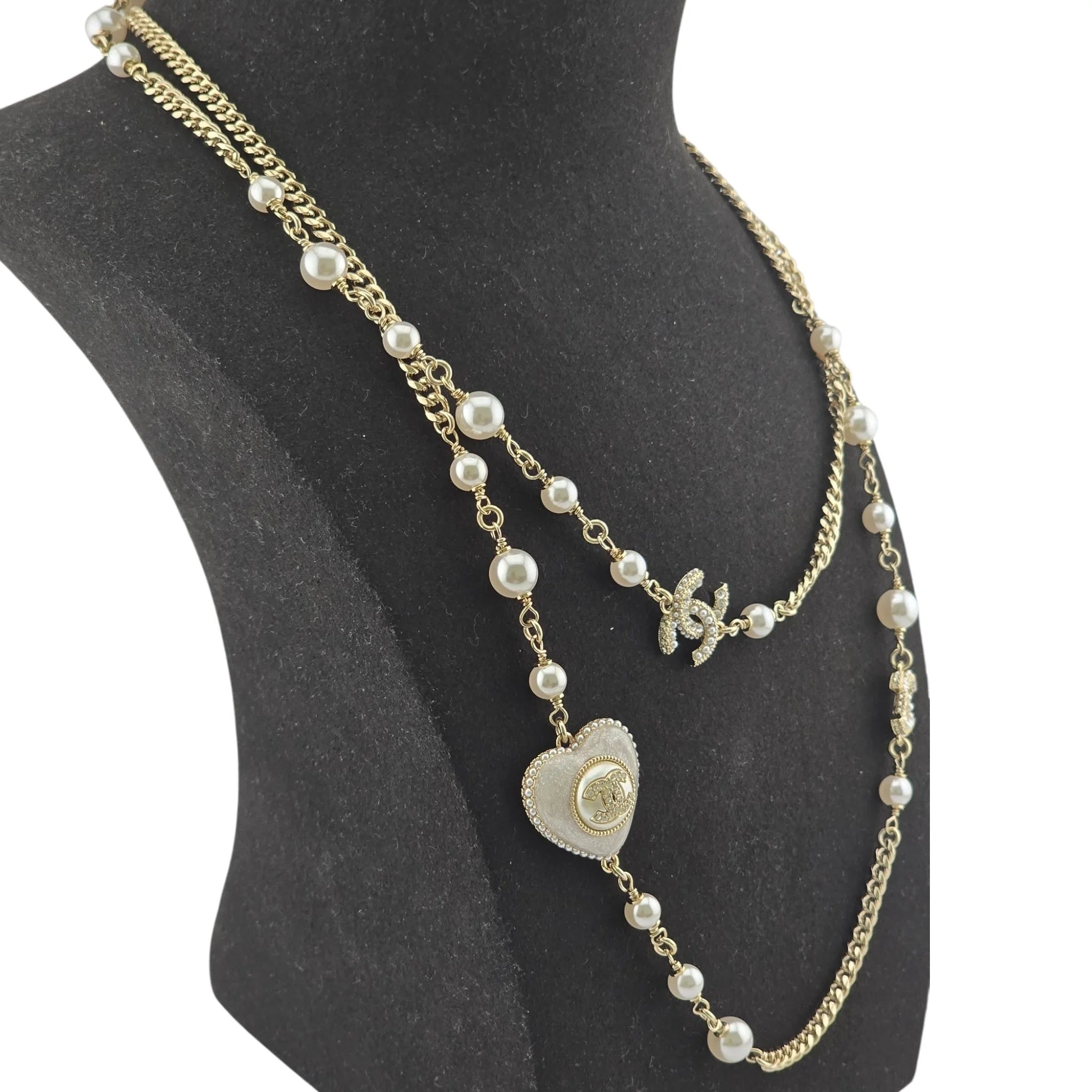 Chanel CC White Heart Long Necklace 2022 CHANEL