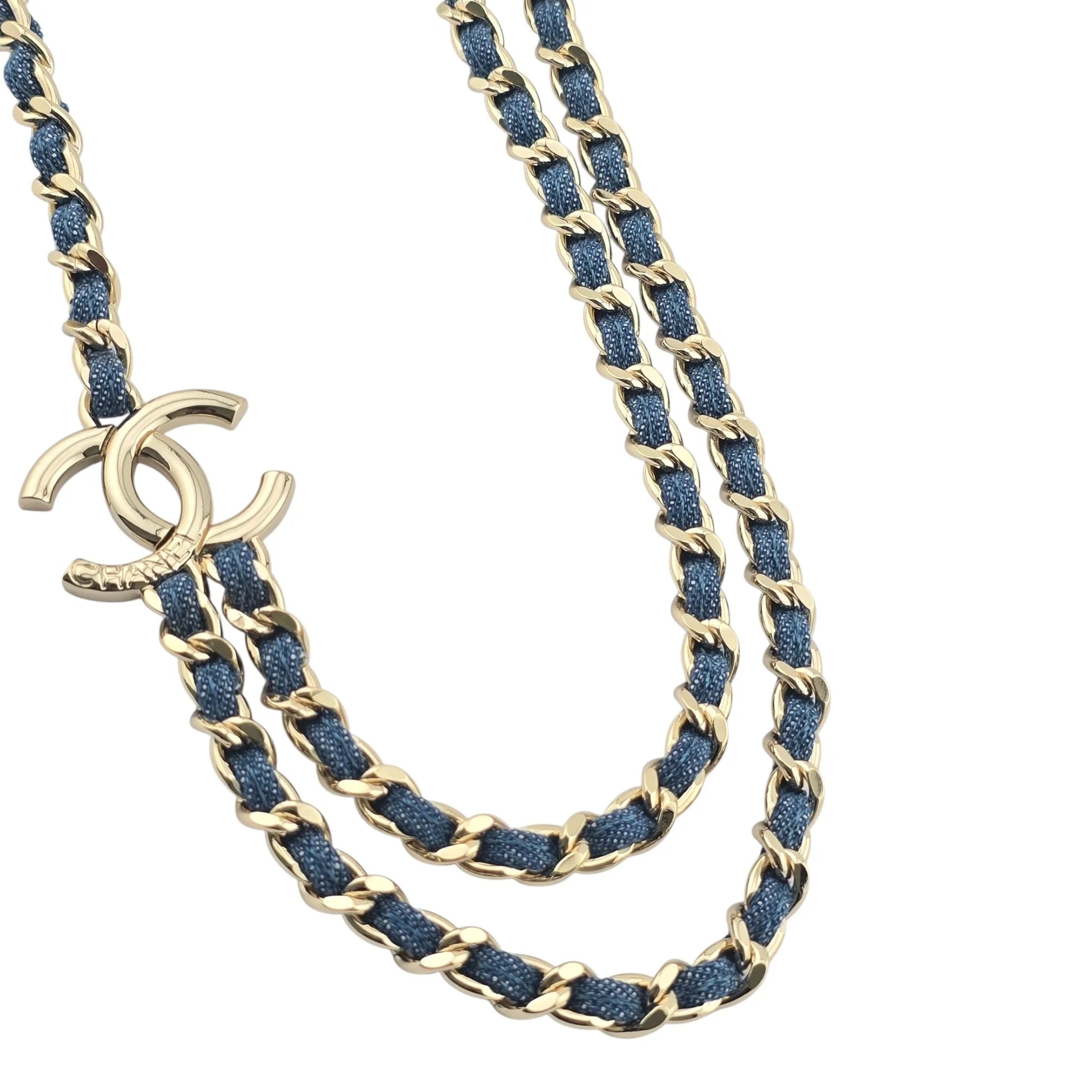 Chanel CC Blue Denim Gold Necklace 2025 CHANEL