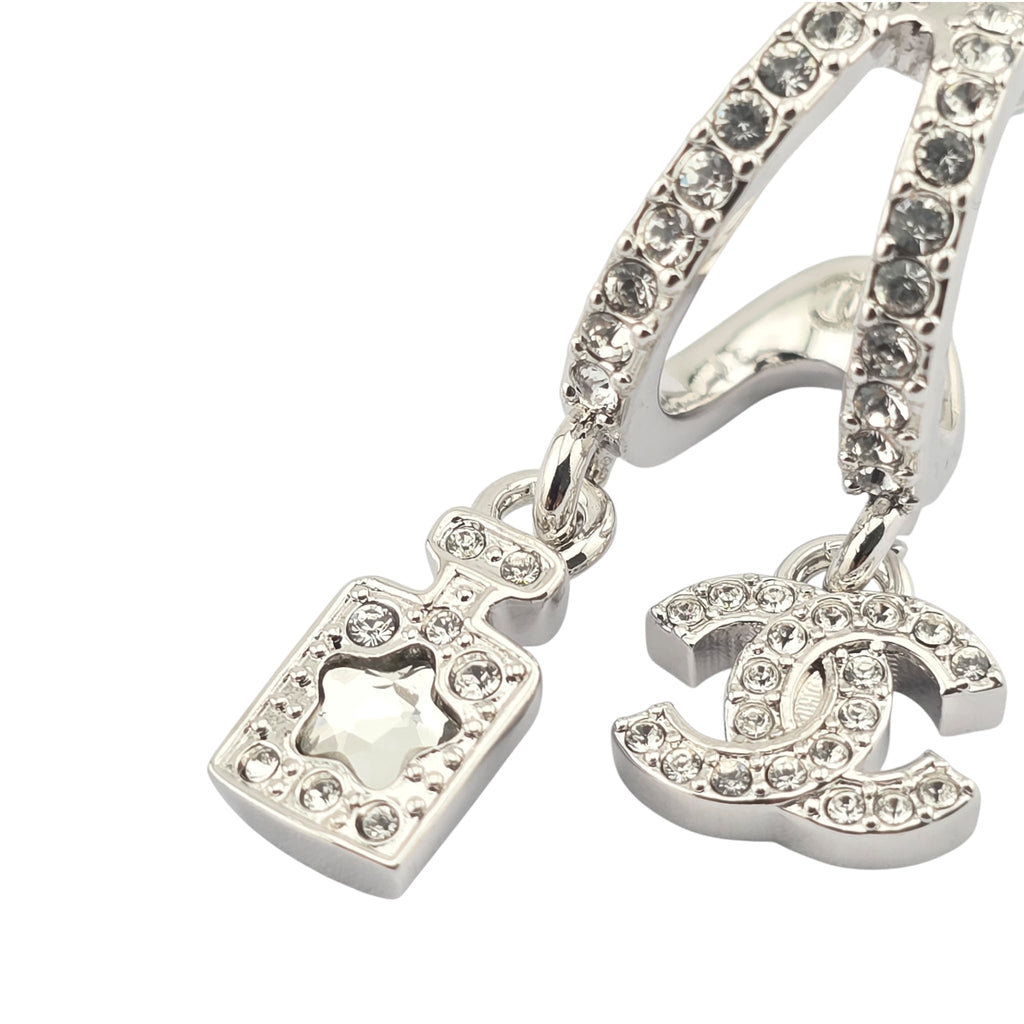 Chanel CC Silver Crystal Hoop Pendant Earrings 2025 CHANEL
