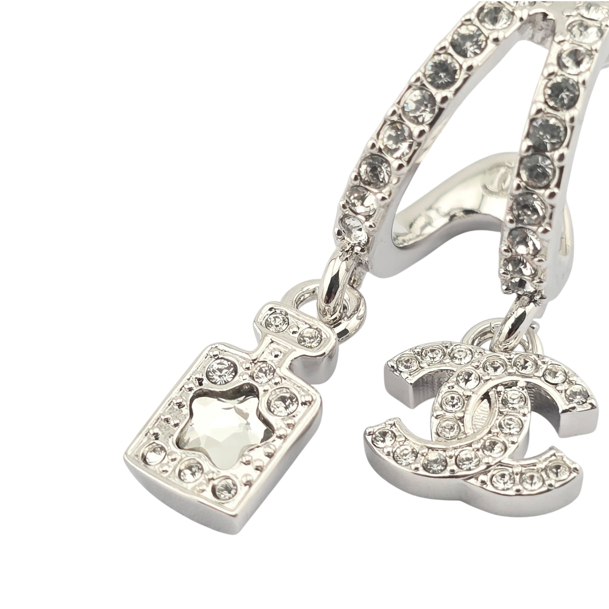 Chanel CC Silver Crystal Hoop Pendant Earrings 2025 CHANEL