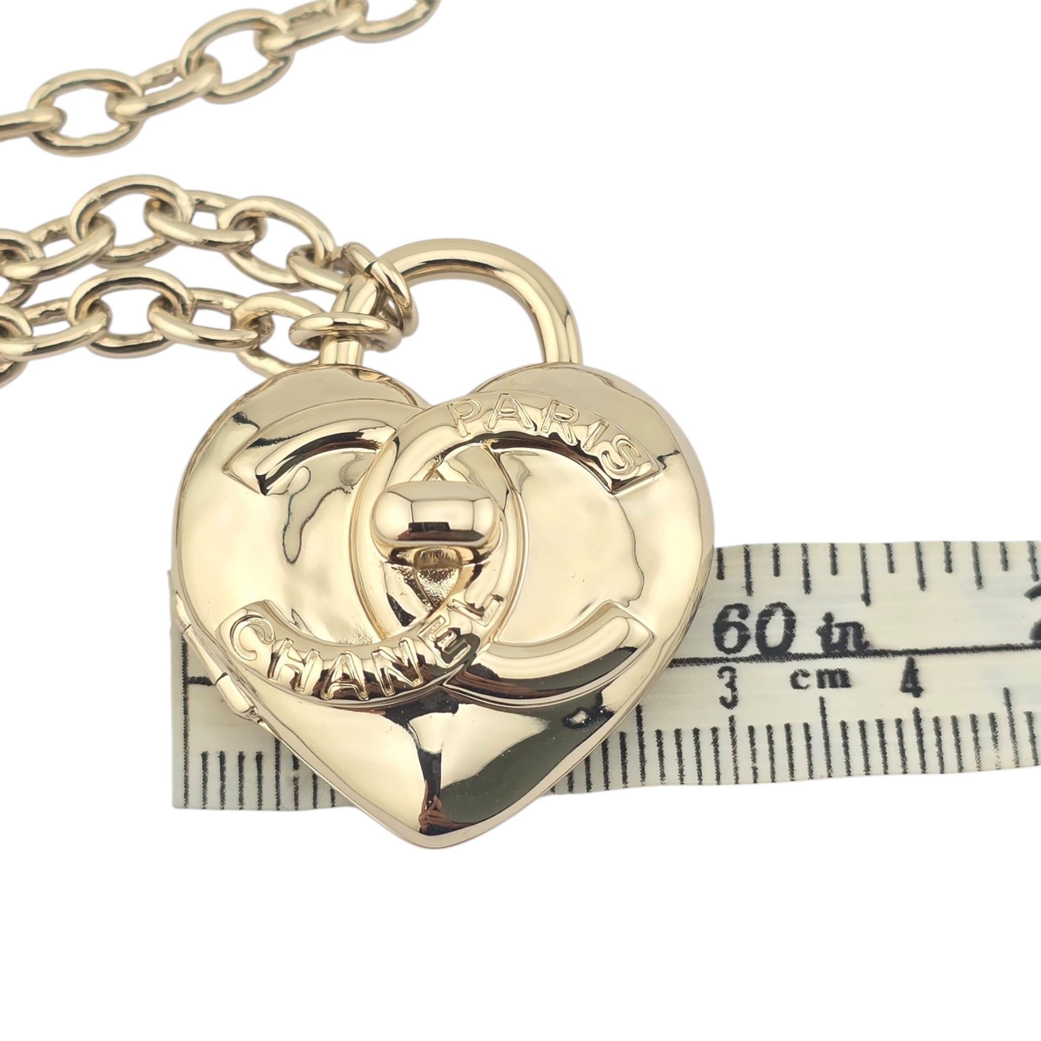 Chanel CC Metal Turnlock Heart Locket Necklace Gold CHANEL
