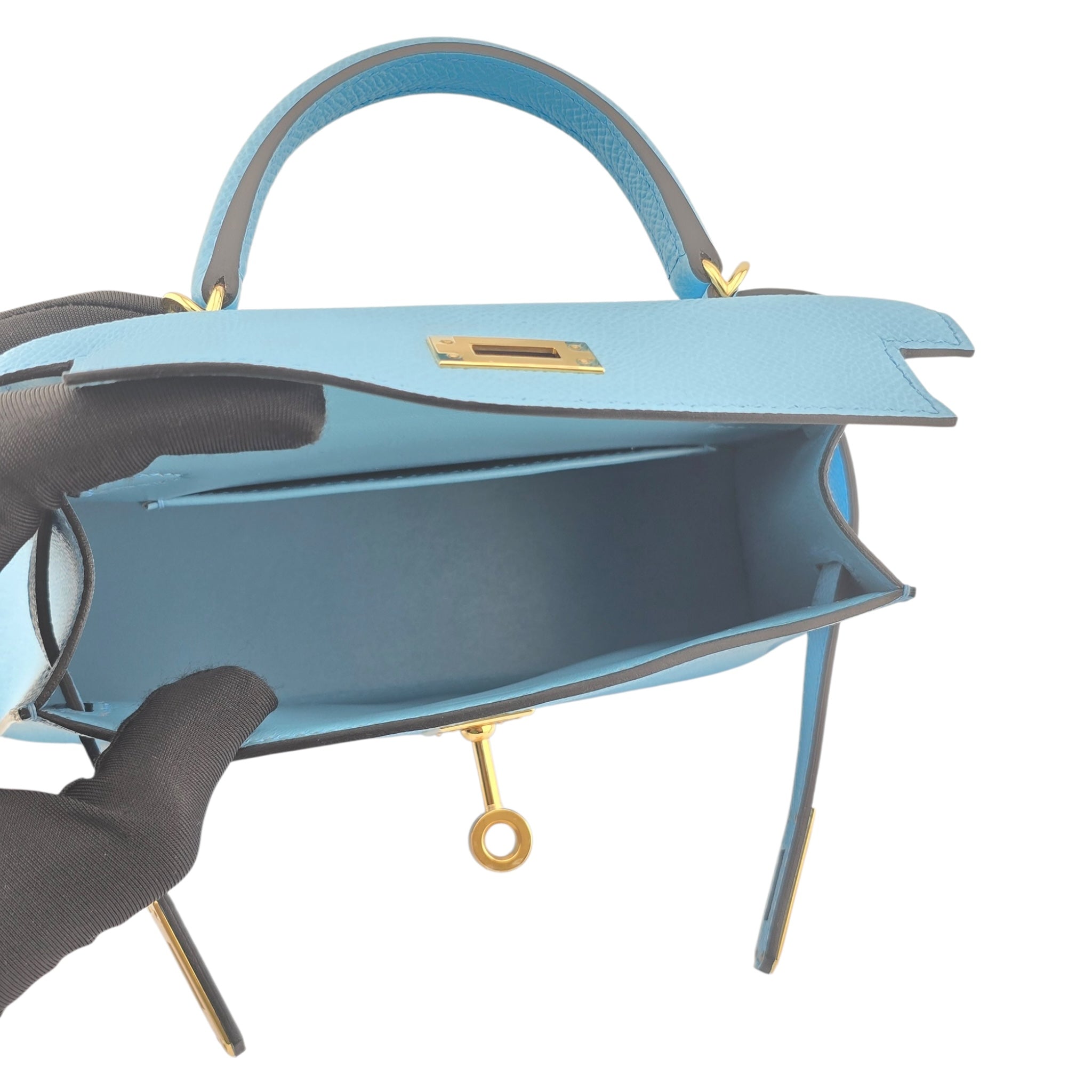 Hermes Mini Kelly II Bleu Celeste Epsom Gold Hardware
