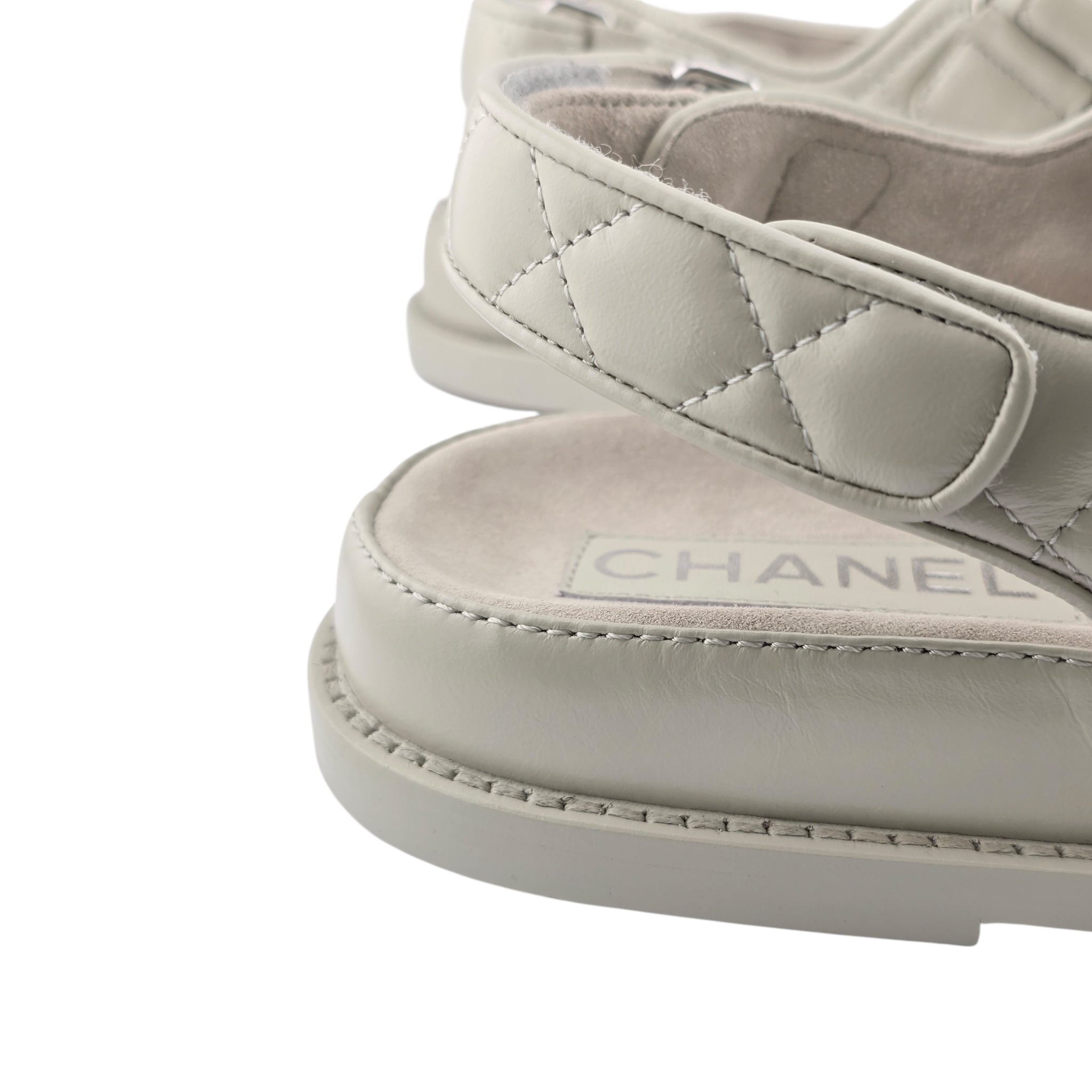 Chanel CC Cream White Lambskin Dad Sandals - 39