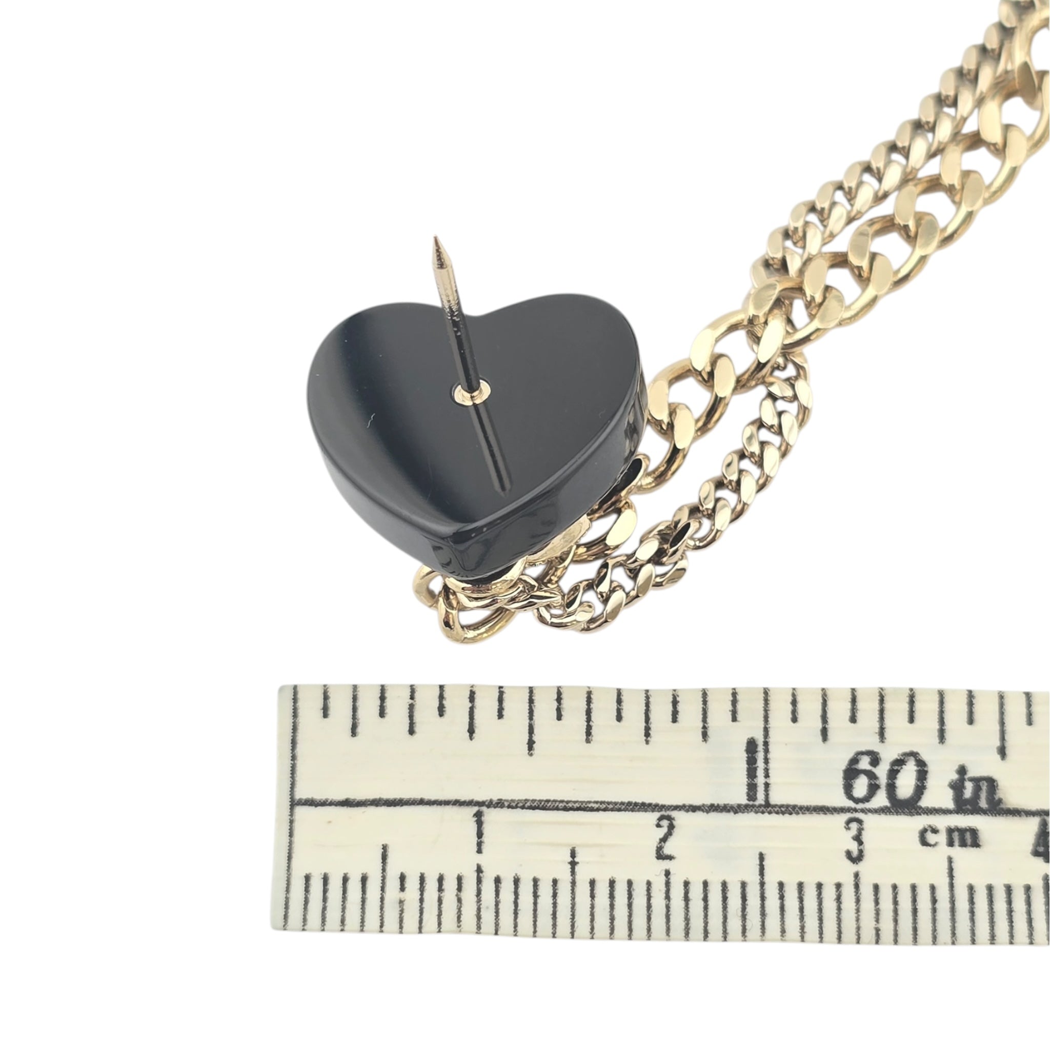 Chanel CC Black Resin Heart Chain Brooch CHANEL