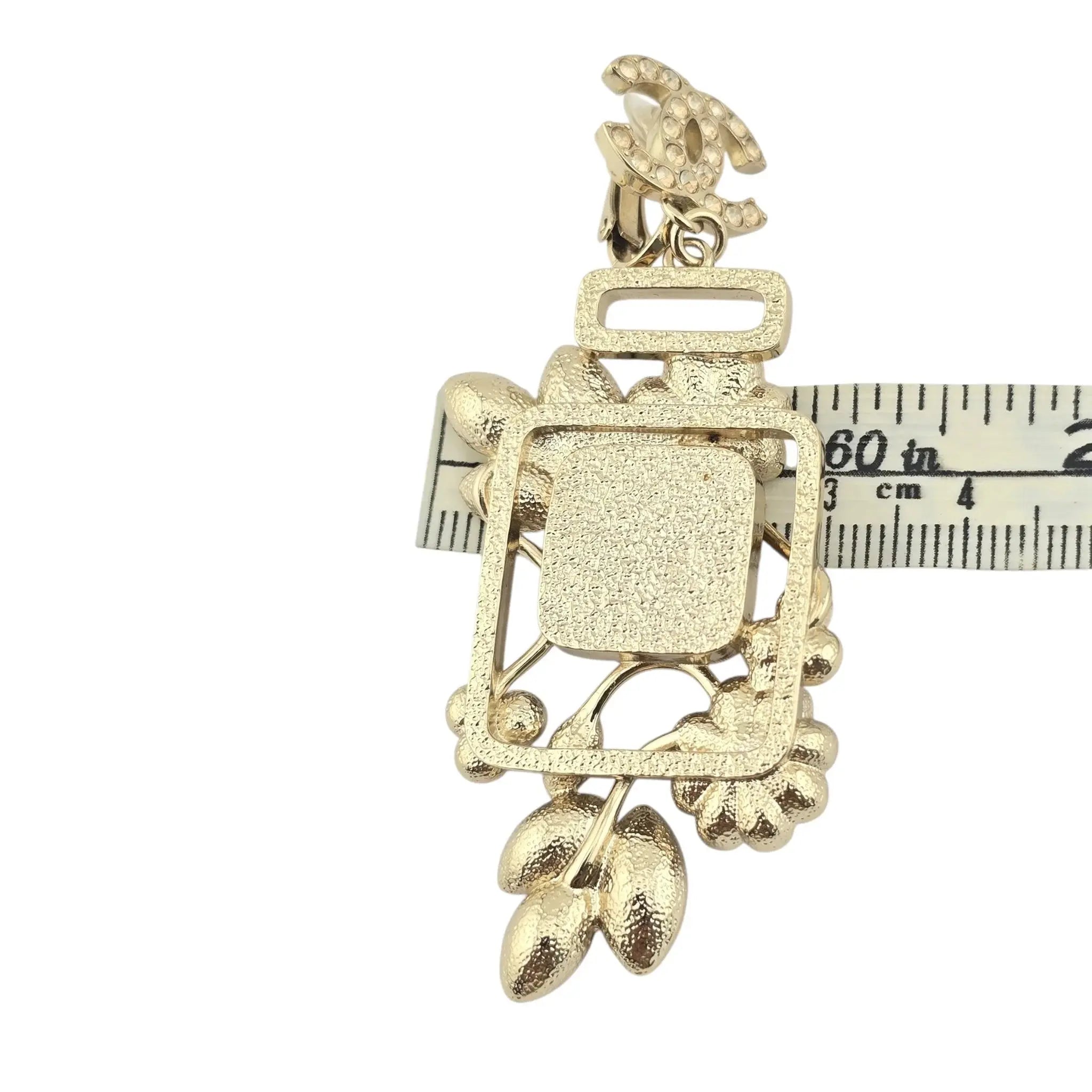 Chanel CC Floral Perfume Bottle Clip-On Earrings 2022 CHANEL