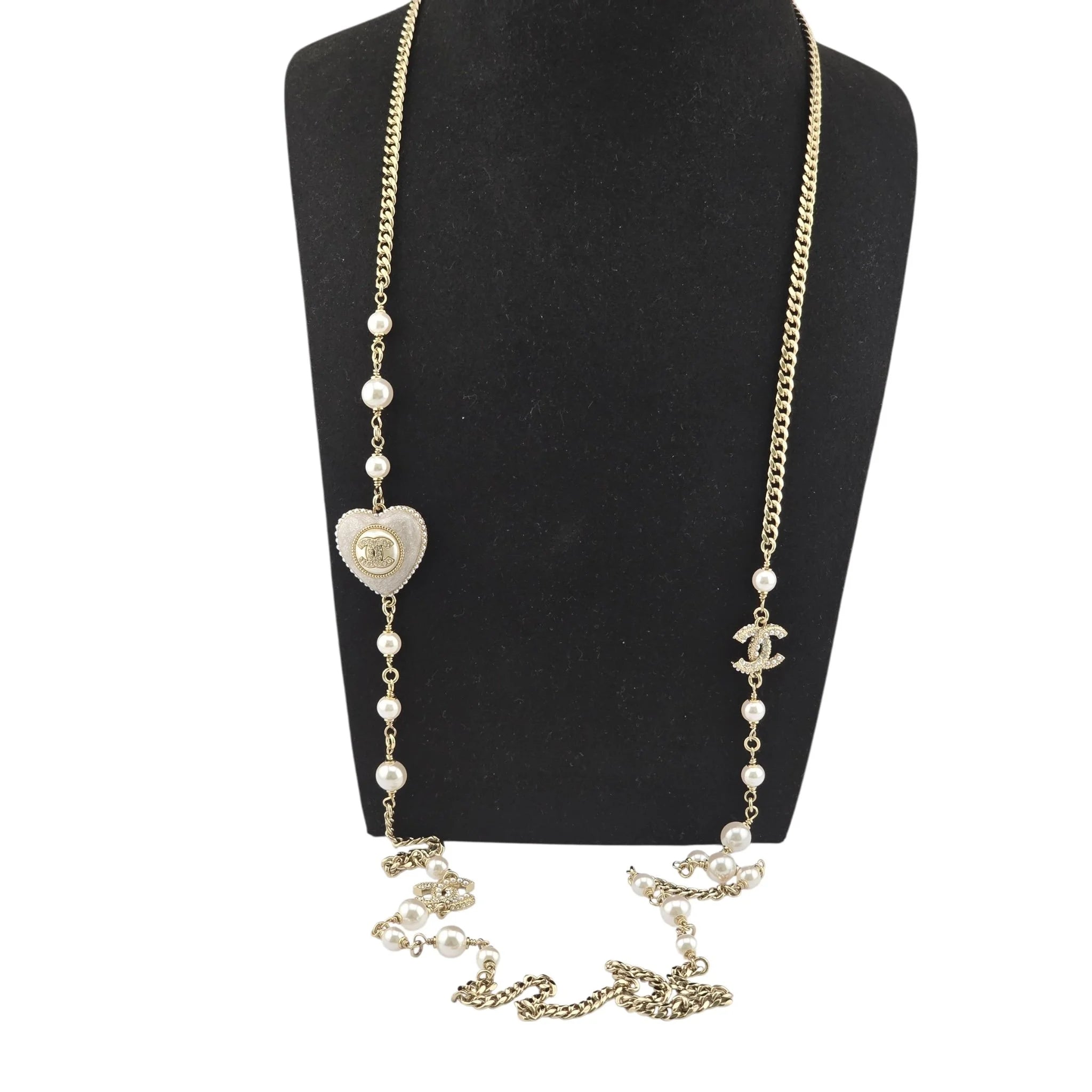 Chanel CC White Heart Long Necklace 2022 CHANEL