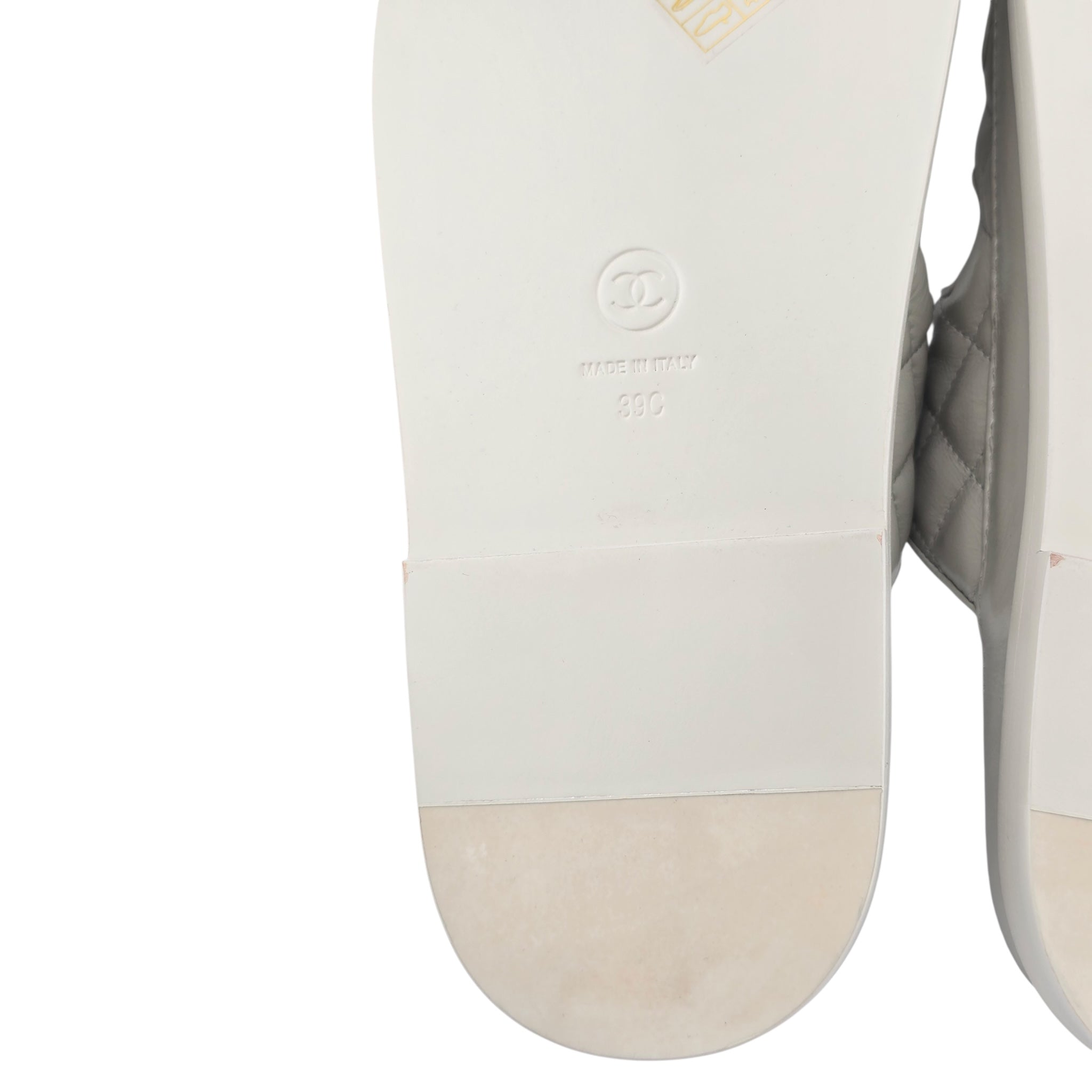 Chanel CC Dad Backless Cream White Quilt Sandals 39