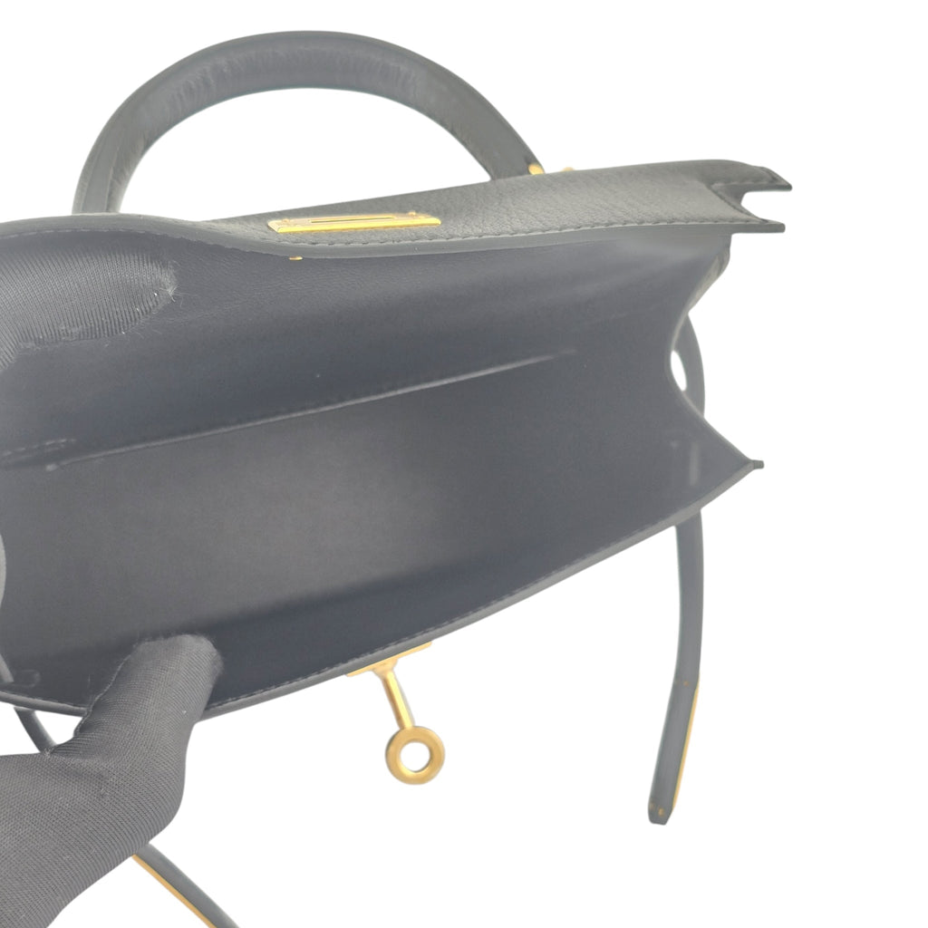 Hermes Mini Kelly II Chèvre Noir Gold Hardware HERMES