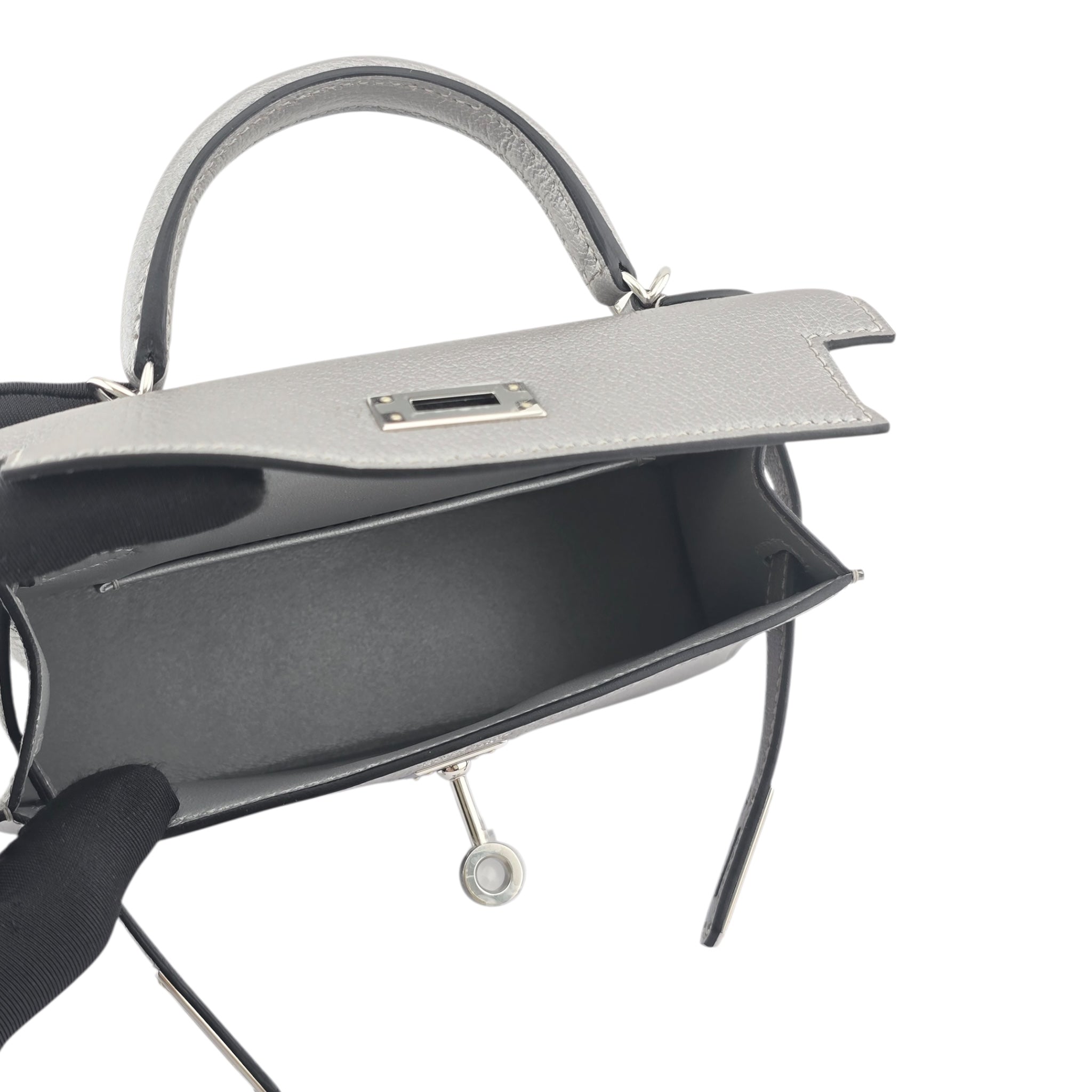 Hermes Mini Kelly II Gris Argente Chevre Chamkilight Palladium Hardware HERMES
