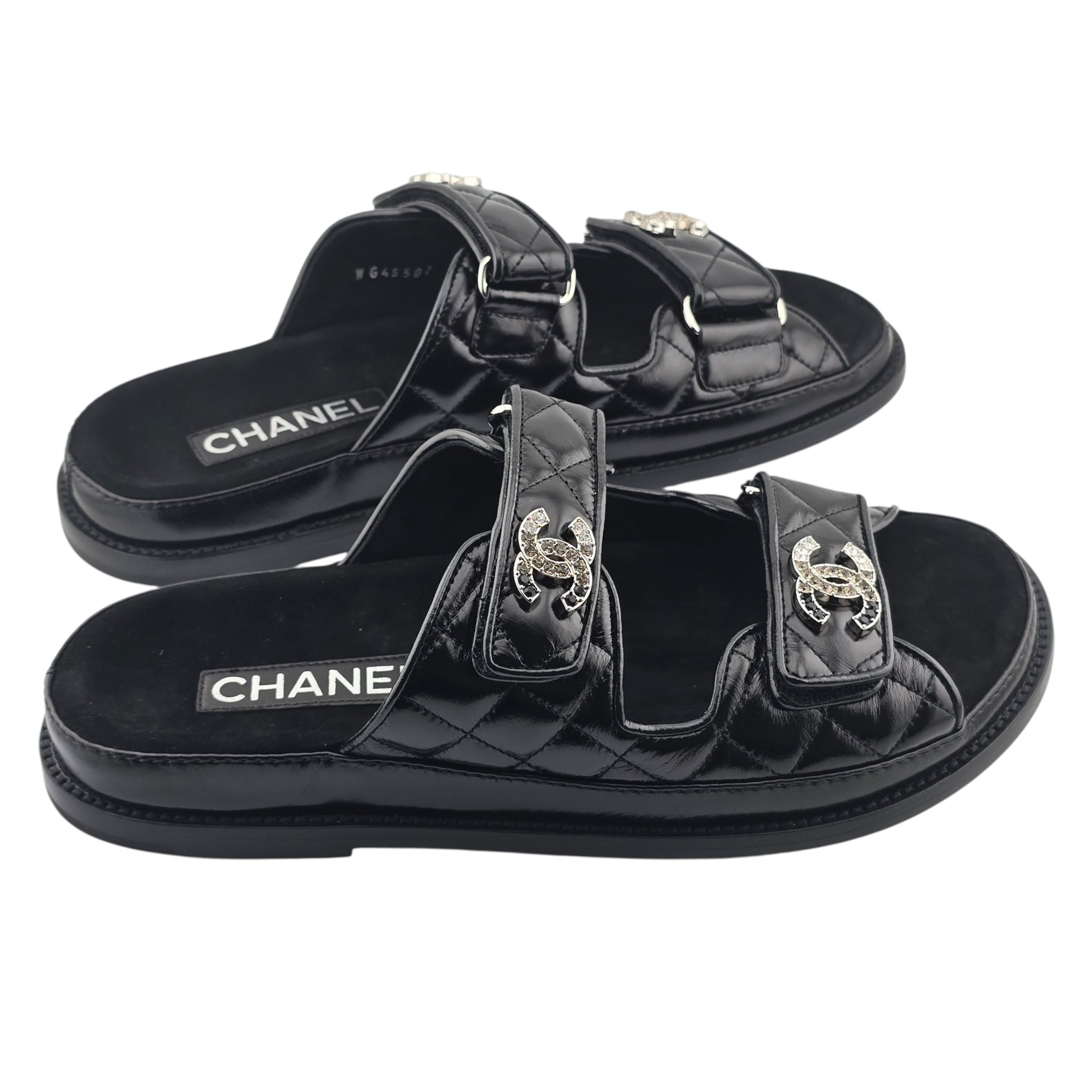 Chanel CC Dad Backless Black Quilt Sandals