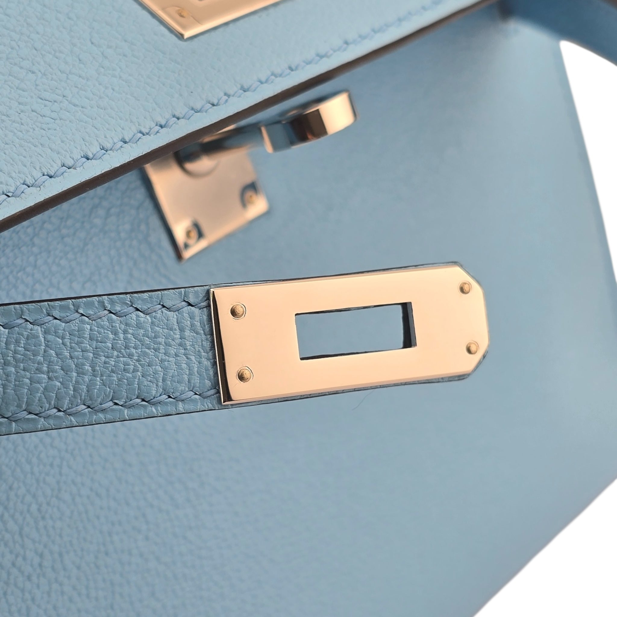 Hermes Mini Kelly II Bleu Celeste Chevre Palladium Hardware Bag