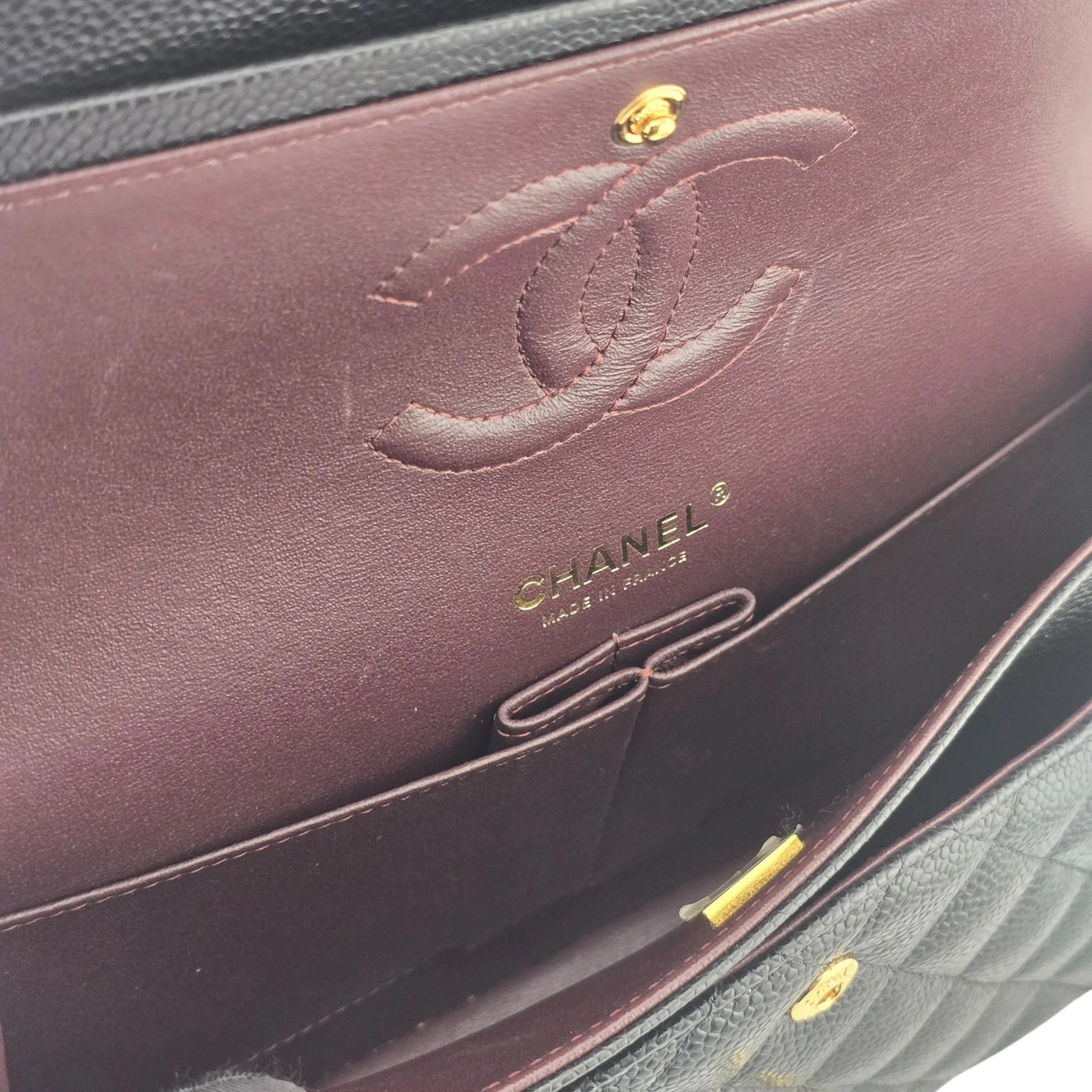 Chanel Medium Classic Flap Caviar Black Gold Hardware CHANEL