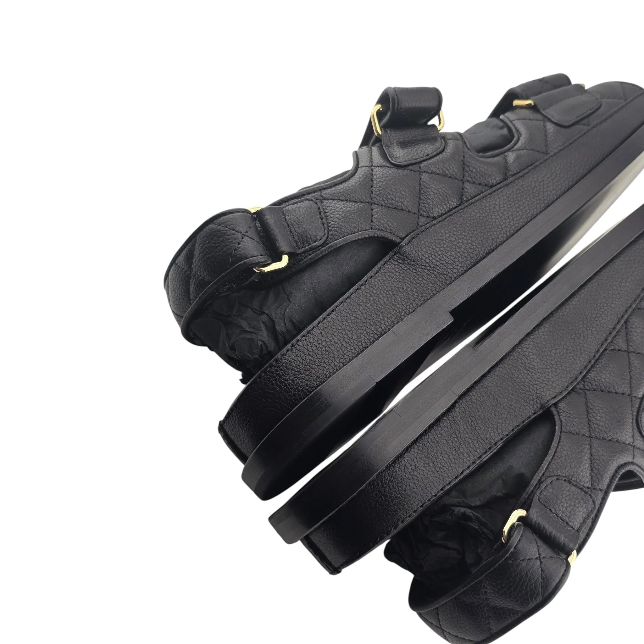 Chanel CC Quilted Caviar Leather Black Dad Sandals CHANEL
