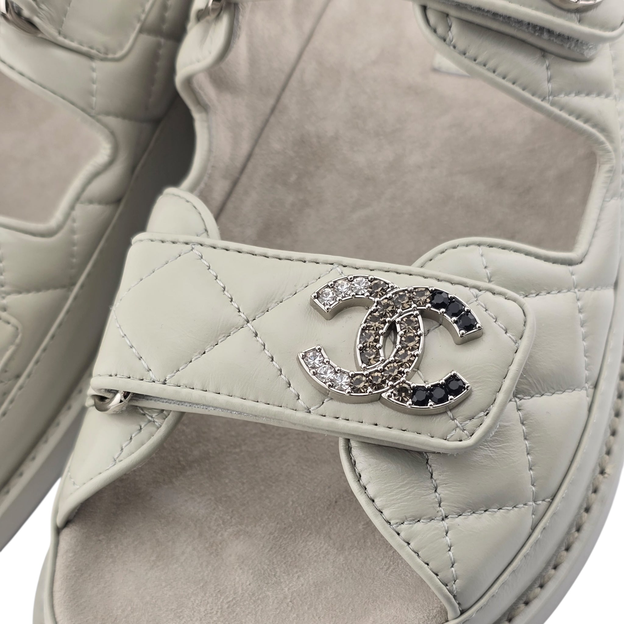 Chanel CC Dad Backless Cream White Quilt Sandals 39