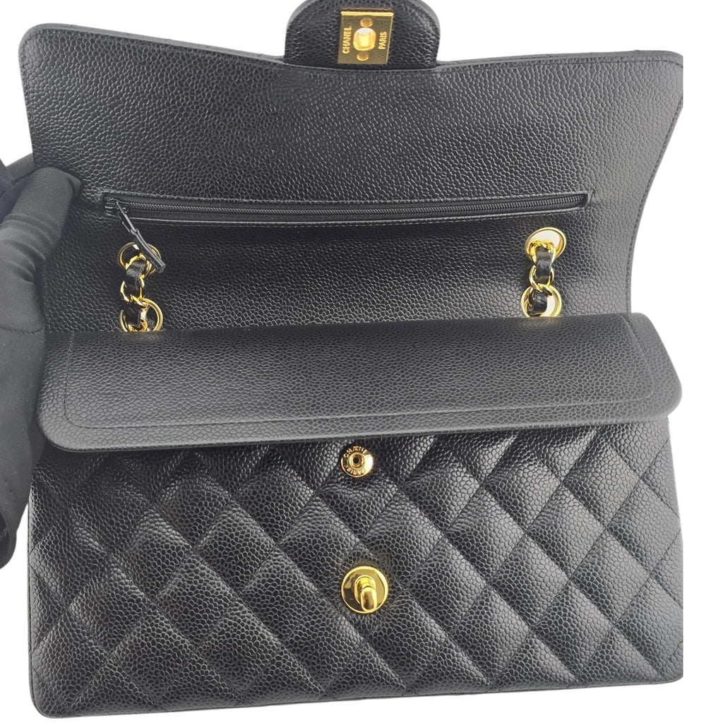 Chanel Medium Classic Flap Caviar Black Gold Hardware CHANEL