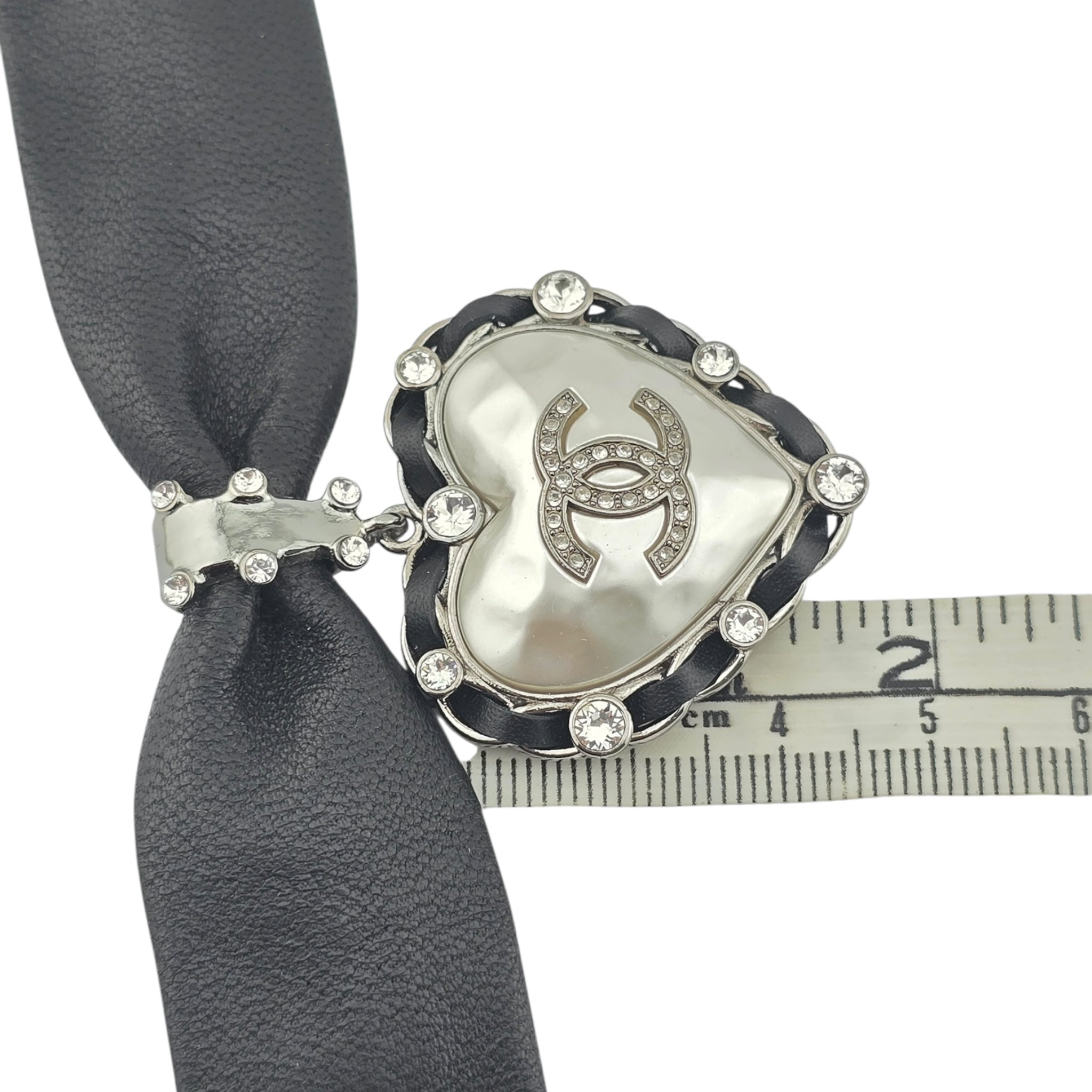 Chanel CC Lambskin Crystal Heart Choker Ruthenium Black CHANEL