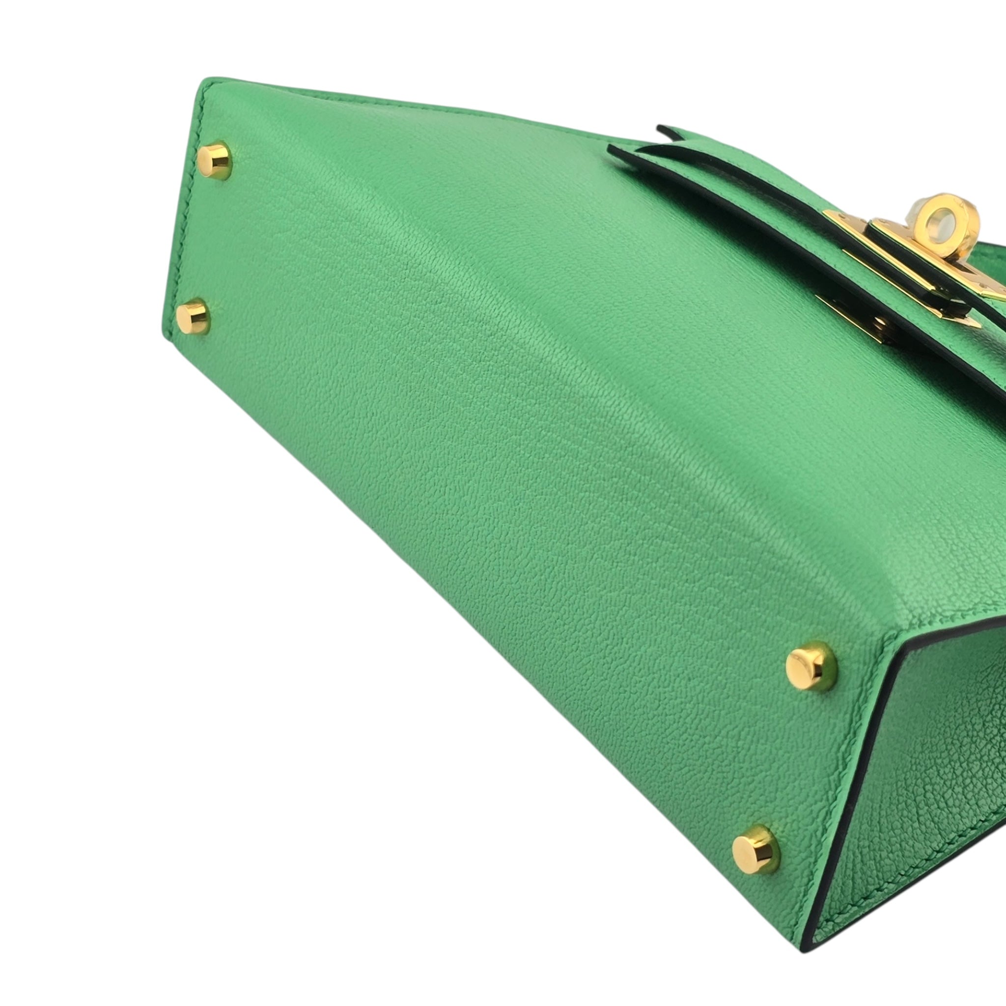 Hermes Mini Kelly II Chèvre Vert Comics Gold Hardware Bag HERMES
